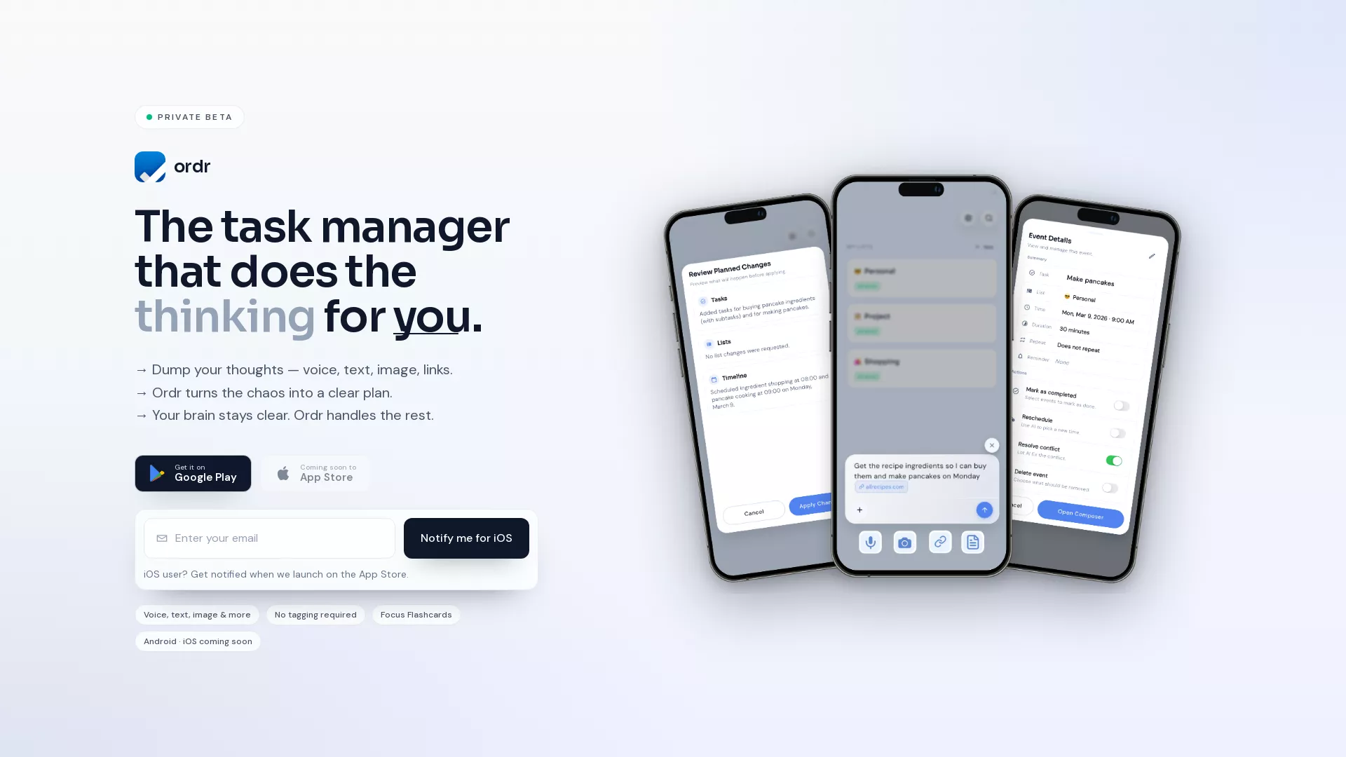 Ordr - AI Task Management Tool Website Screenshot