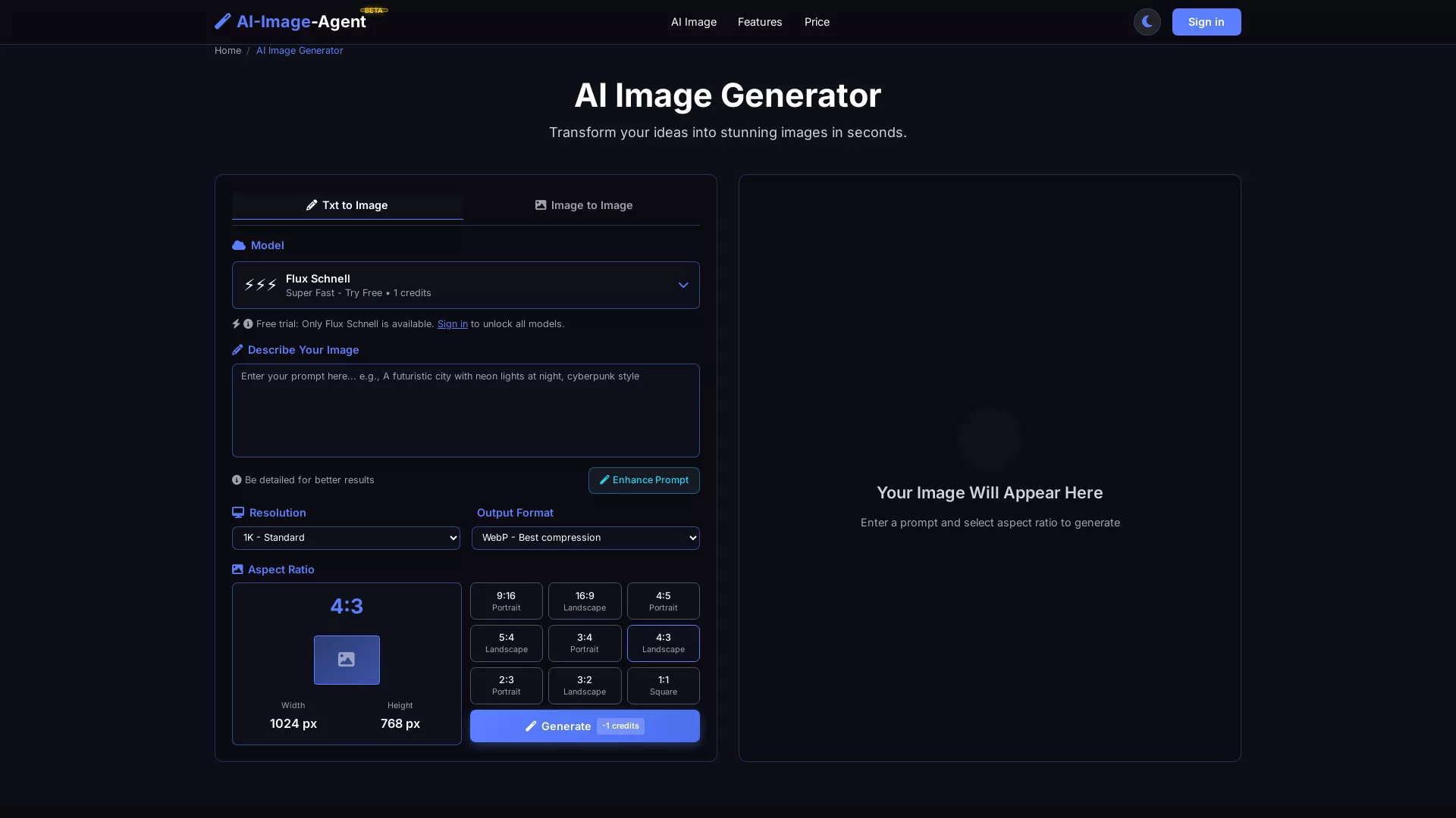 AIImageAgent - AI Image Generator Website Screenshot