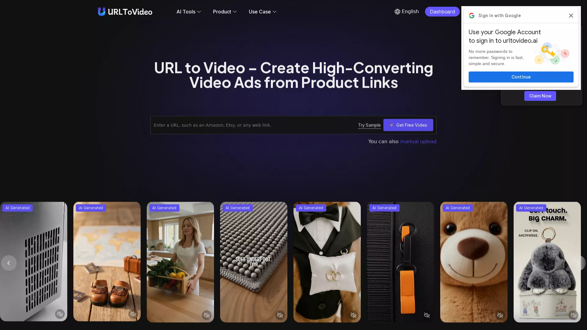 URL To Video - AI URL to Video Tool Website Screenshot