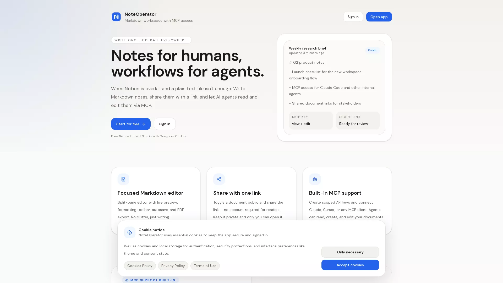 NoteOperator - NoteTaking AI Tool Website Screenshot