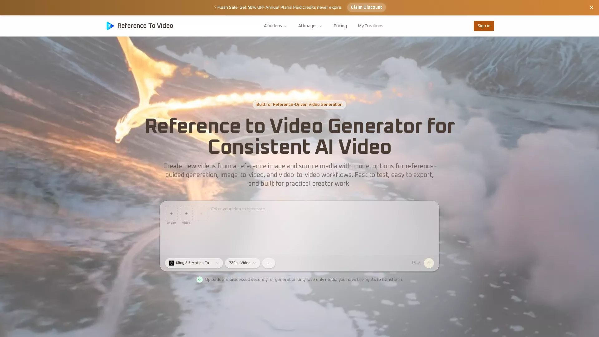 ReferenceToVideo - AI Video Generation Website Screenshot
