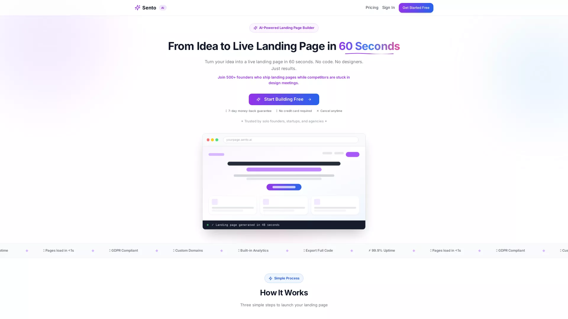 SentoAI - AI Landing Page Builder Website Screenshot
