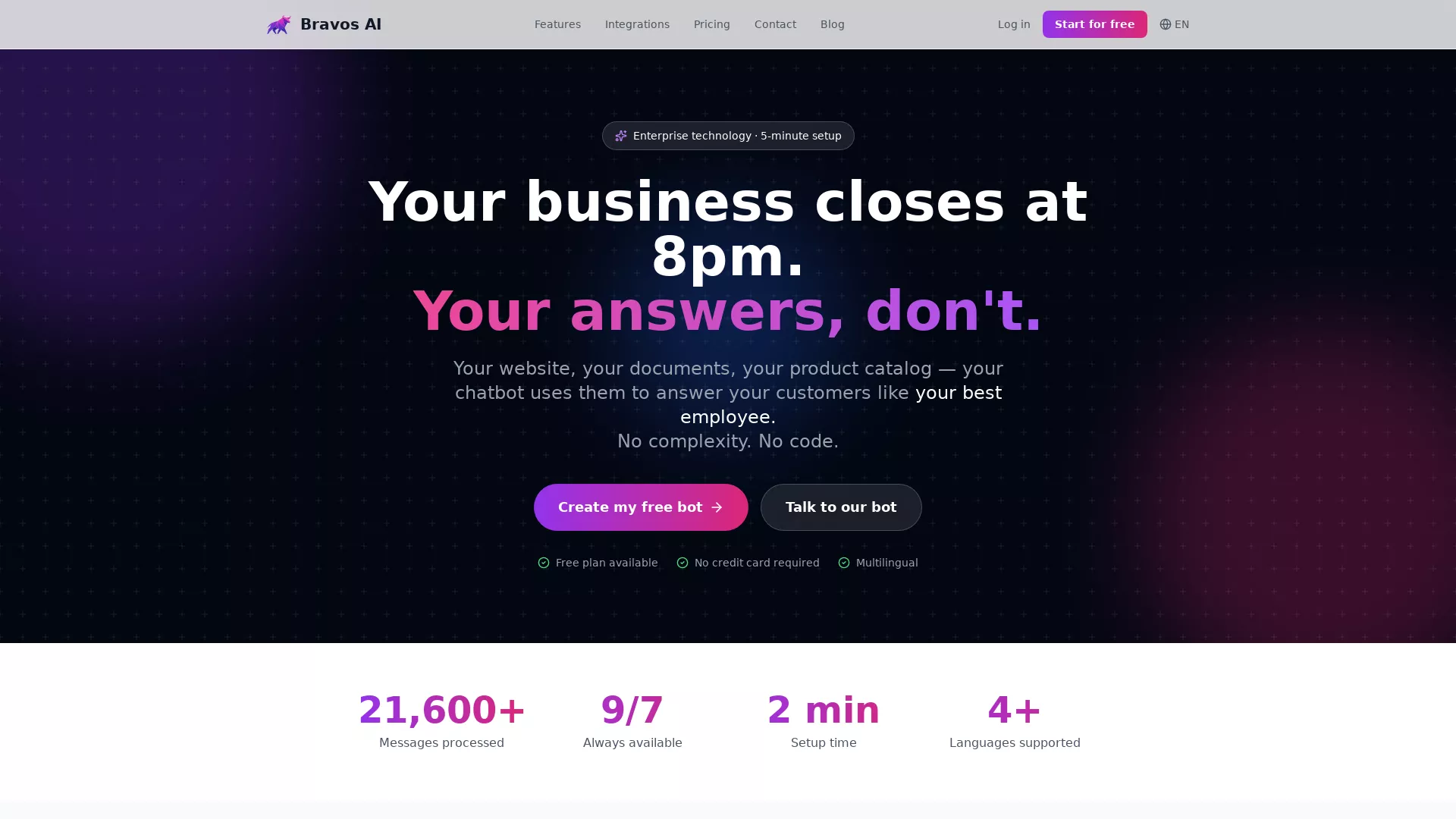 BravosAI - AI Chatbot Builder Website Screenshot