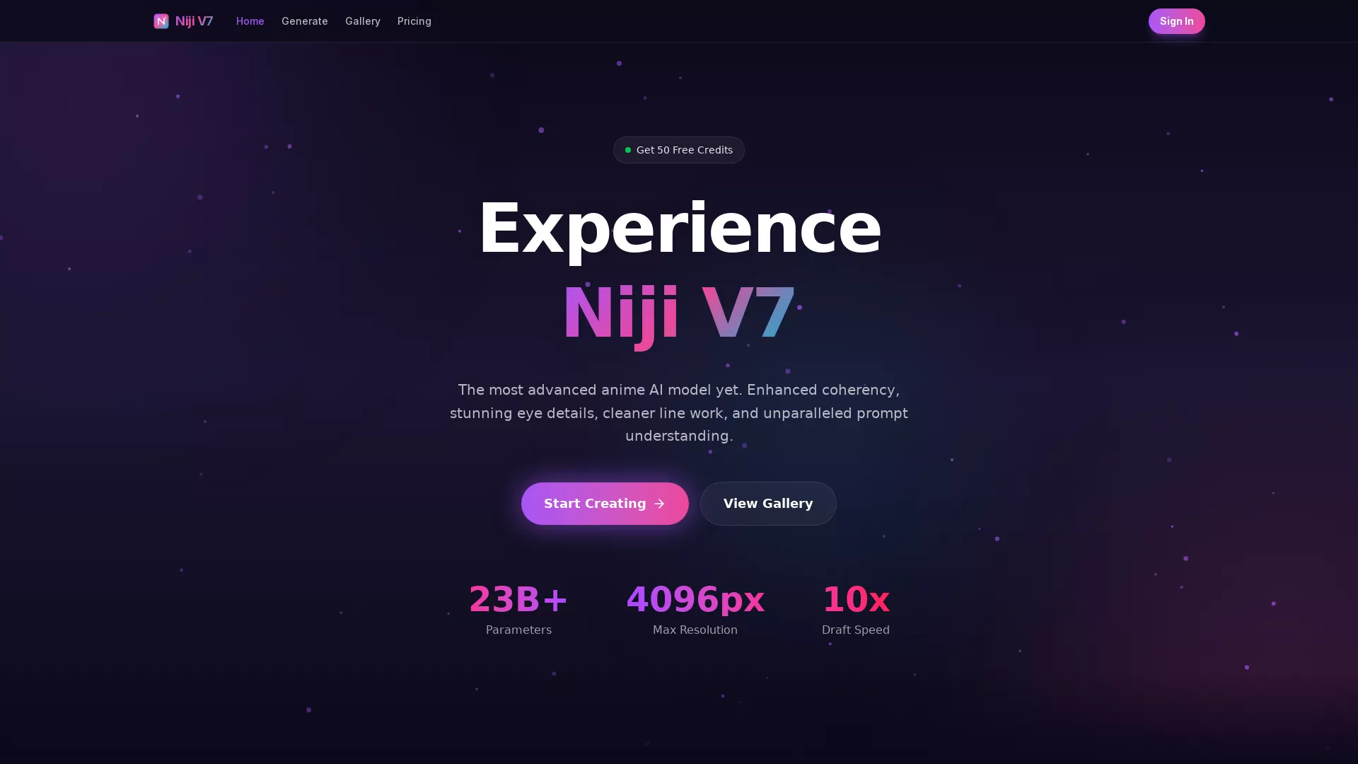 NijiV7 - AI Anime Illustration Generator Website Screenshot