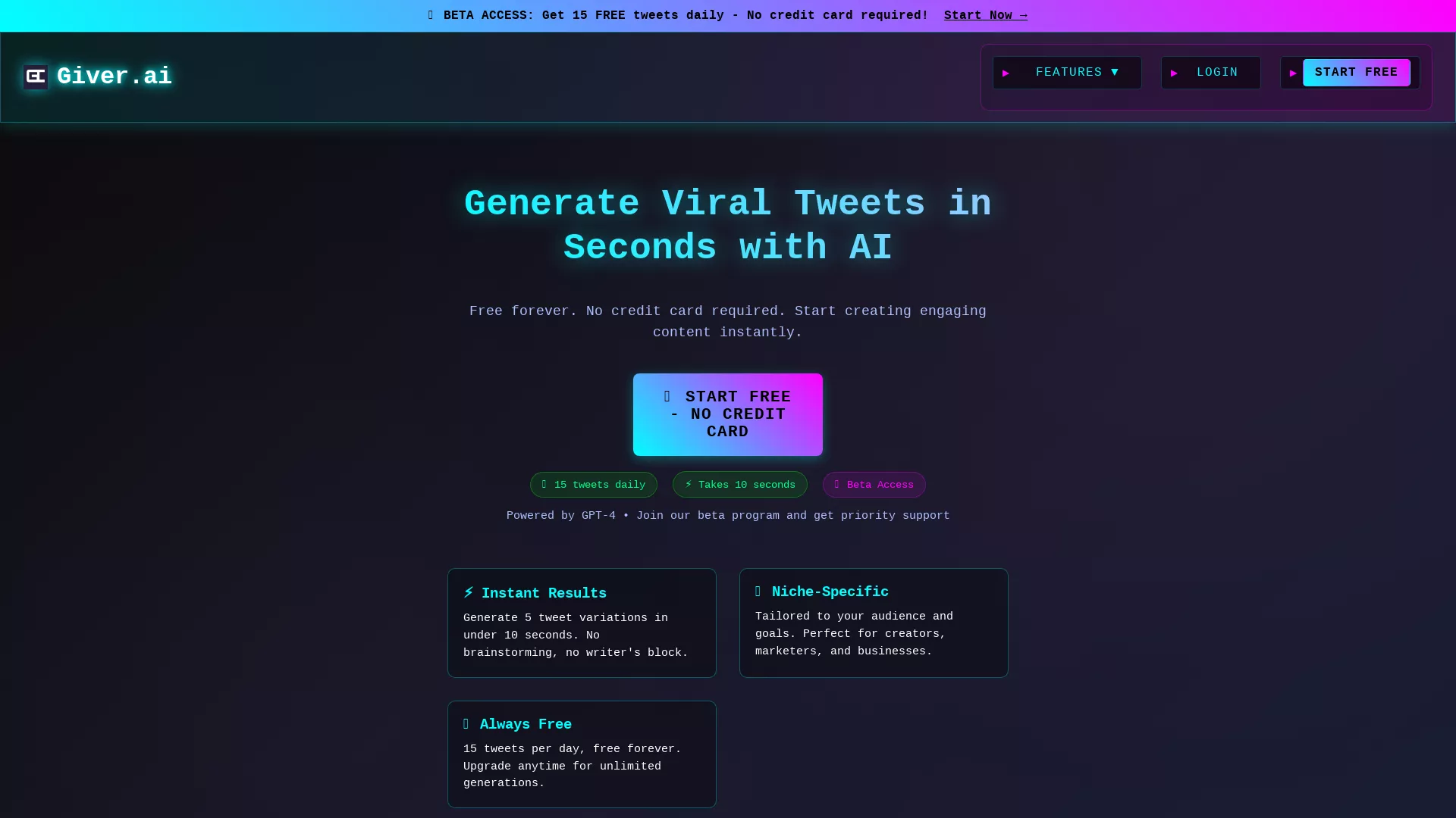GiverAI - AI Social Media Content Website Screenshot