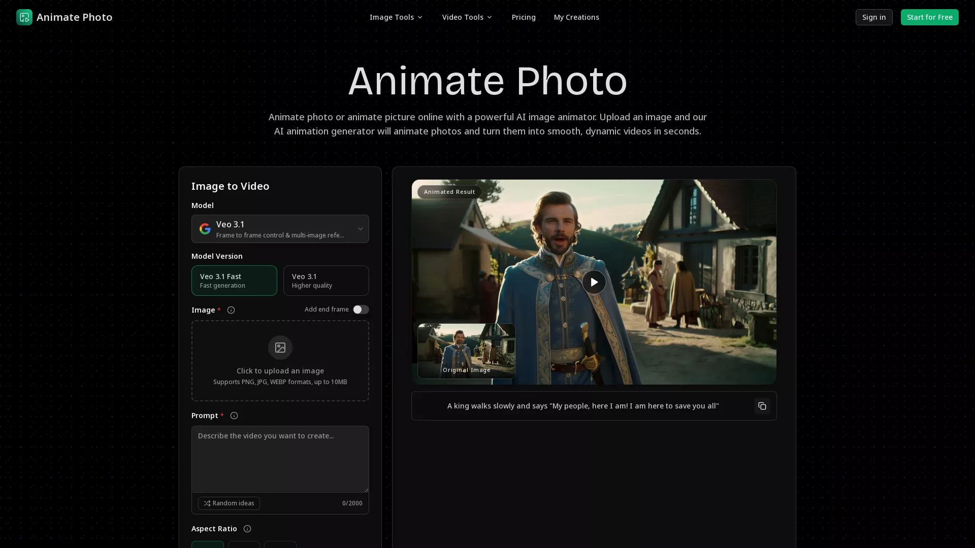 Animate Photo - ai animate photo Website Screenshot