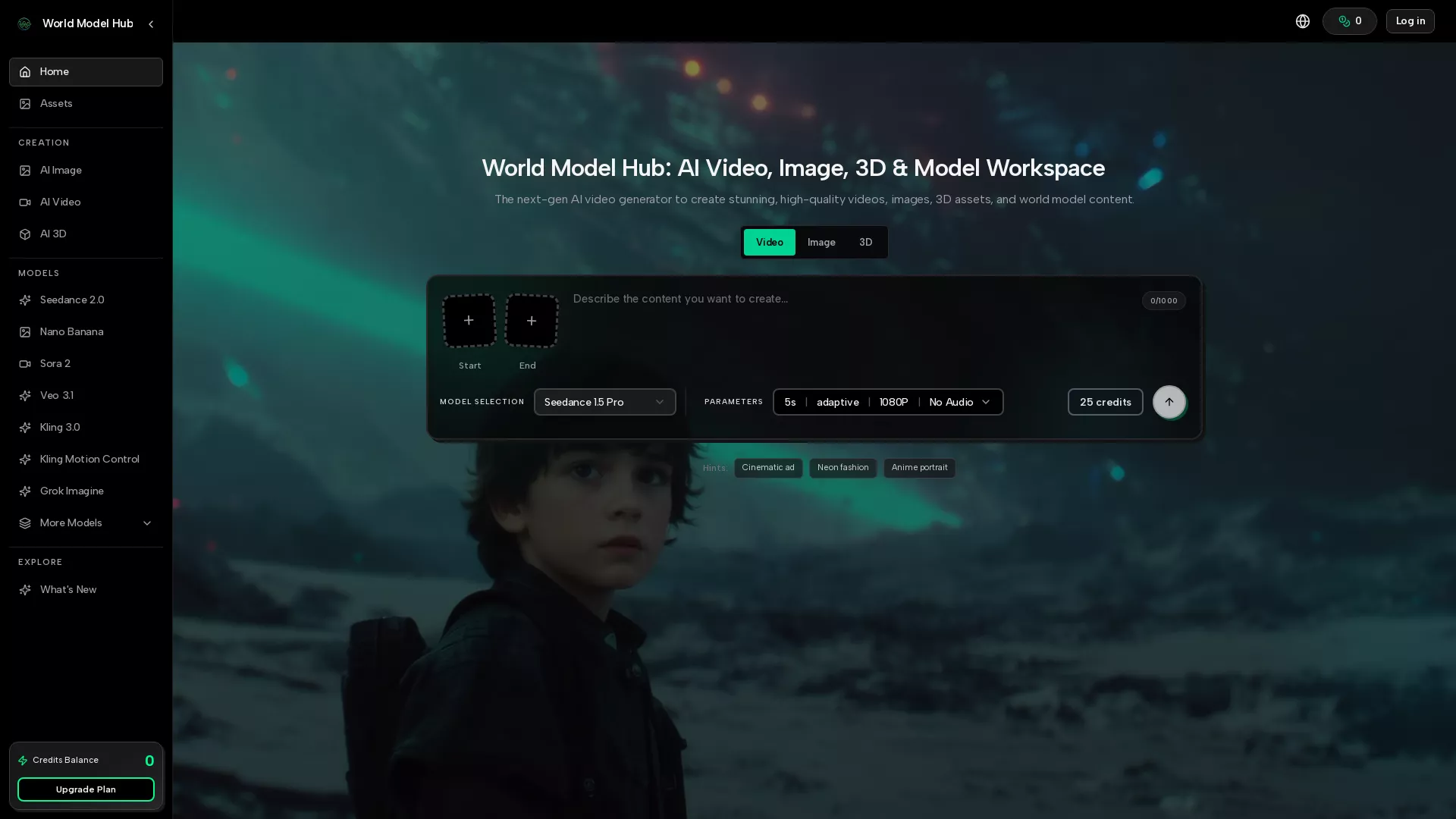 World Model Hub - AI Video Generator Website Screenshot