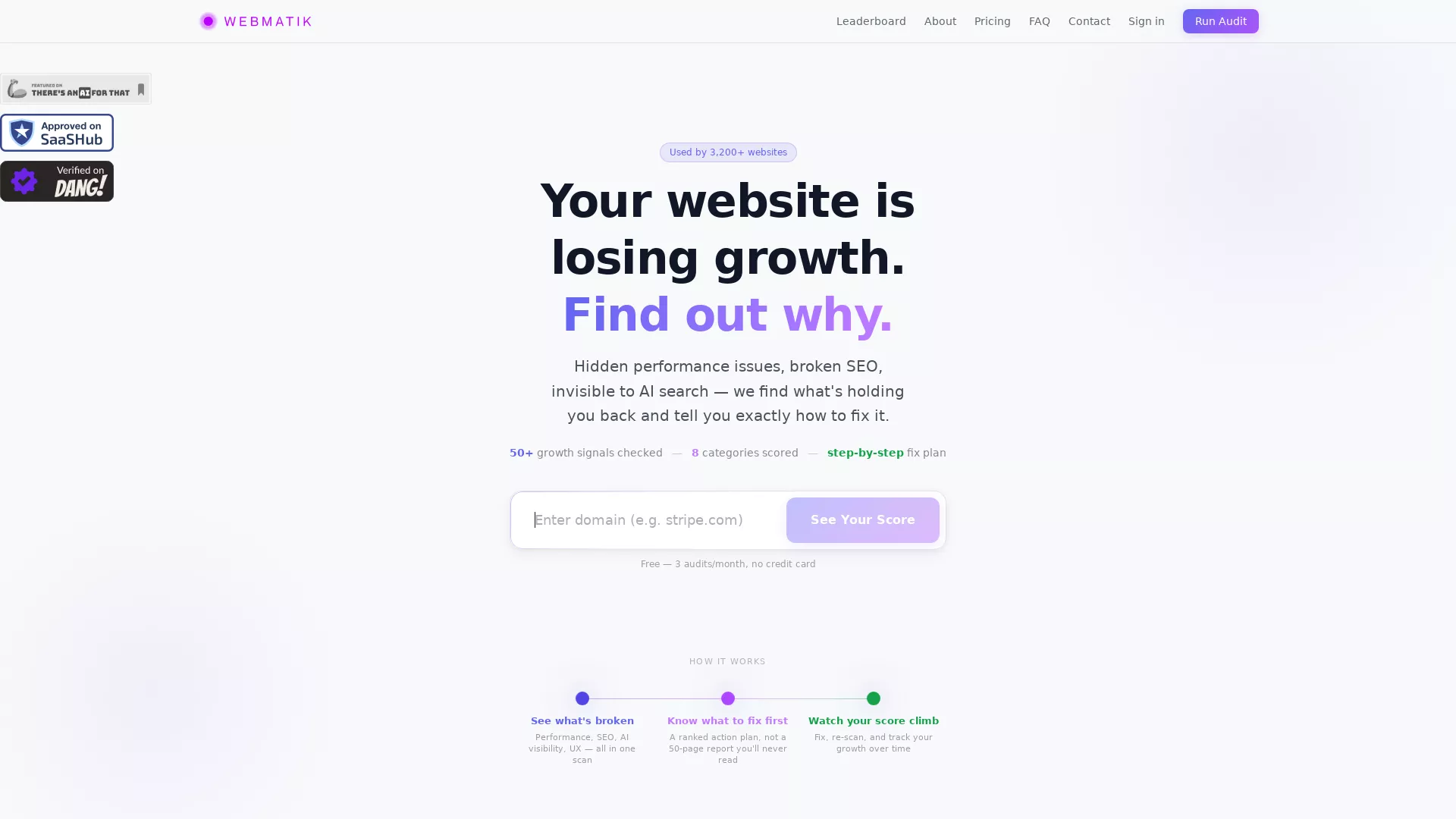 Webmatik - AI Website Audit Tool Website Screenshot