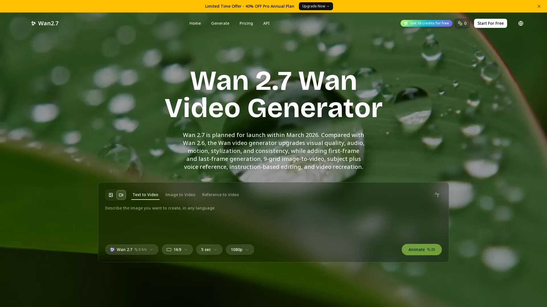 Wan2.7 AI - AI Text to Videos Tool Website Screenshot