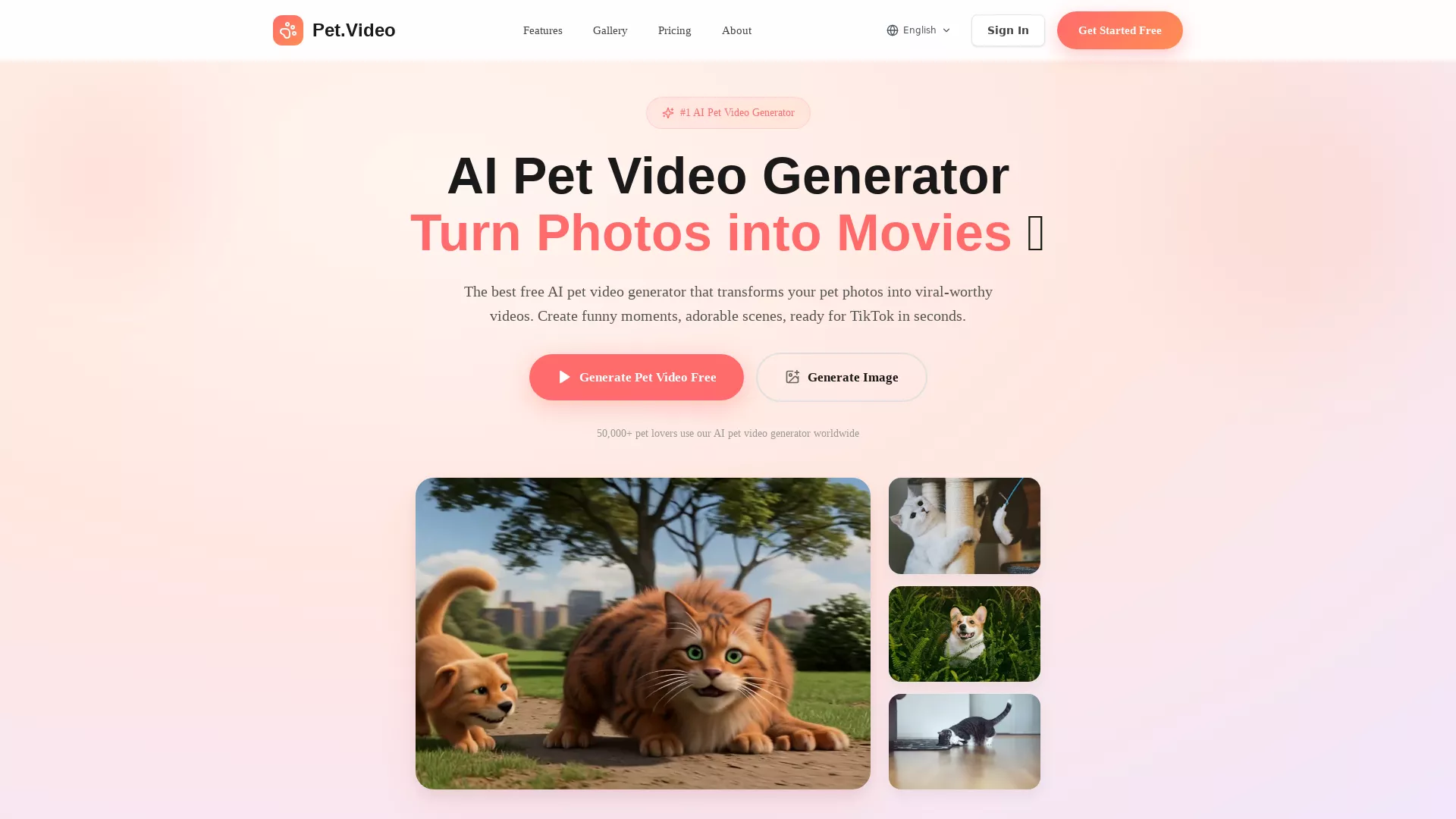Pet.Video - AI Pet Video Generator Website Screenshot