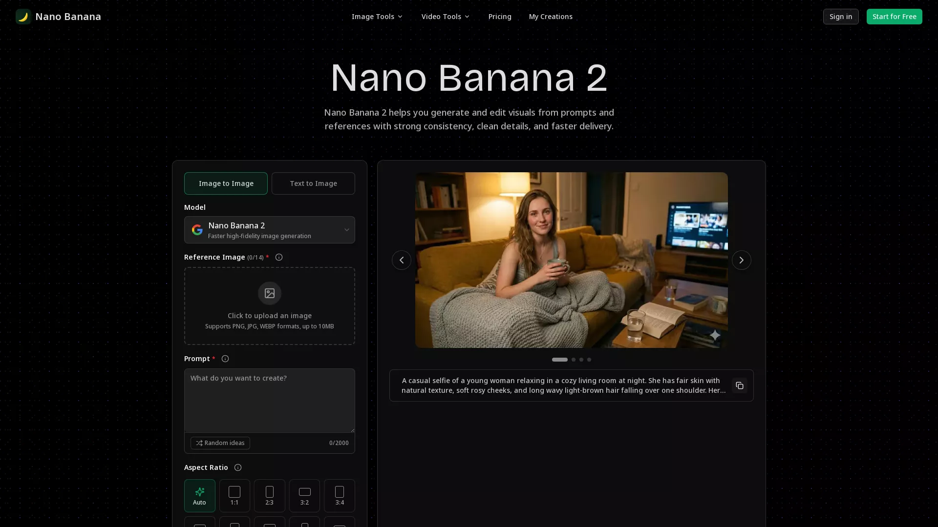 NanoBanana2 - AI Image Generation Editing Website Screenshot