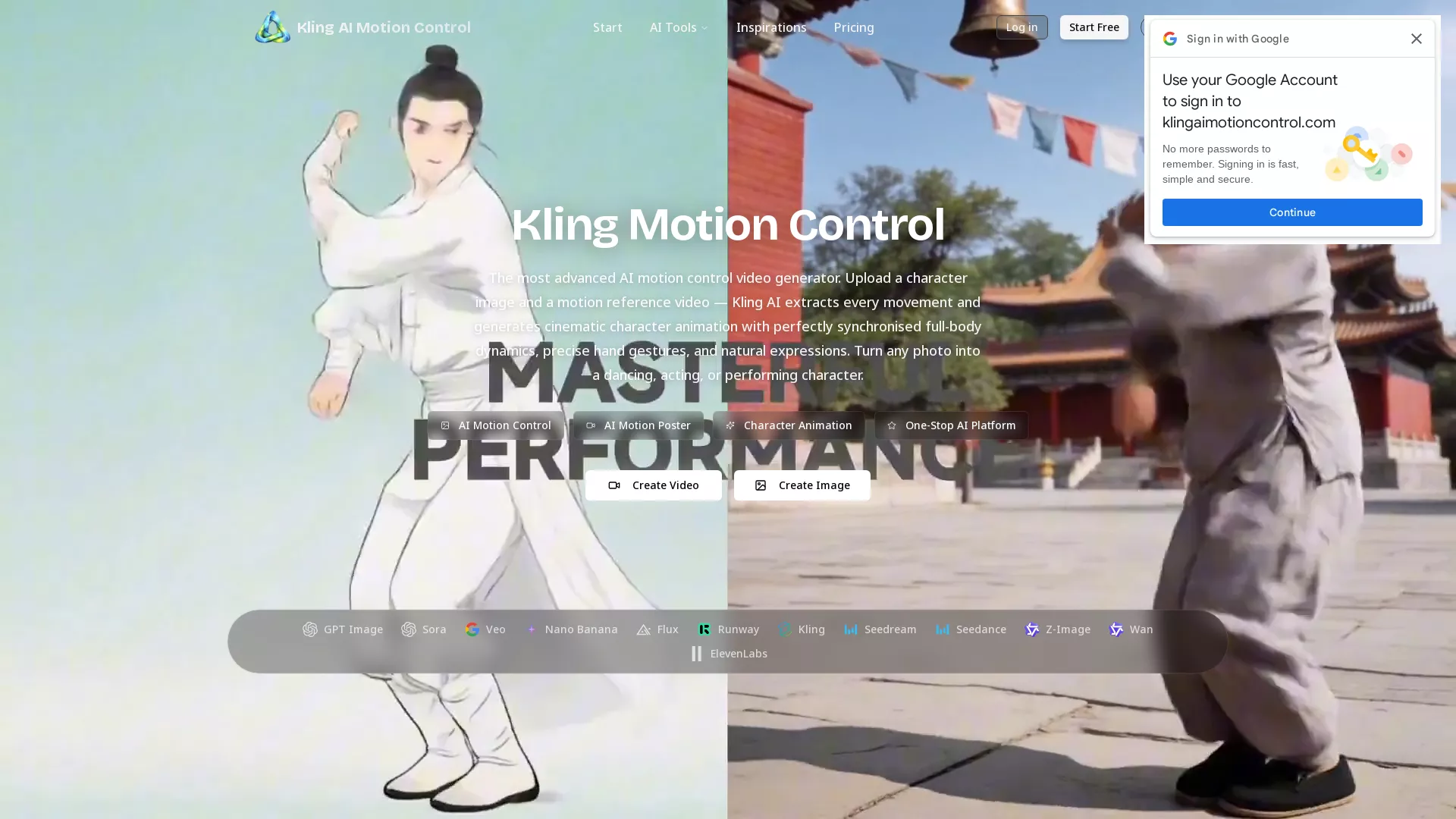 KlingAIMotionControl - AI Character Animation Website Screenshot