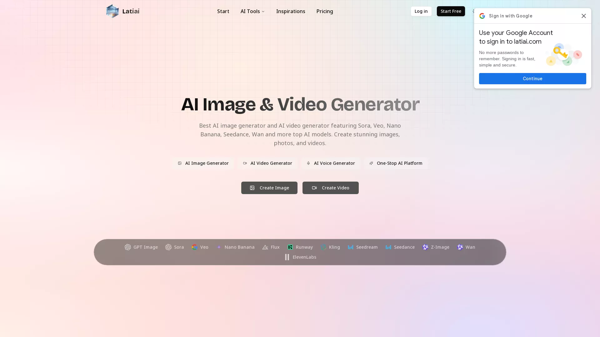 Latiai - AI ImageVideoVoice Generator Website Screenshot