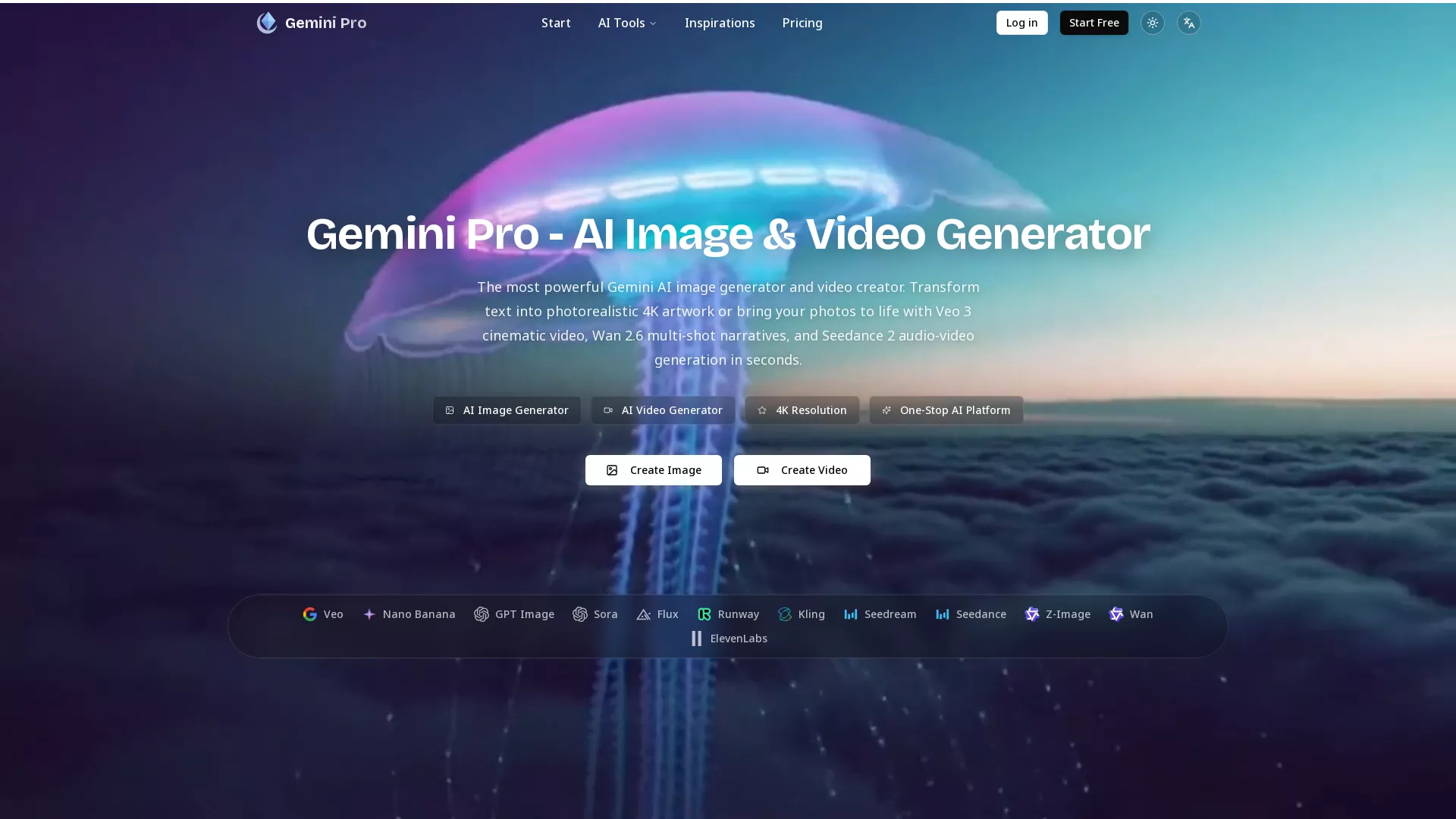 GeminiPro - AIImageVideoGenerator Website Screenshot