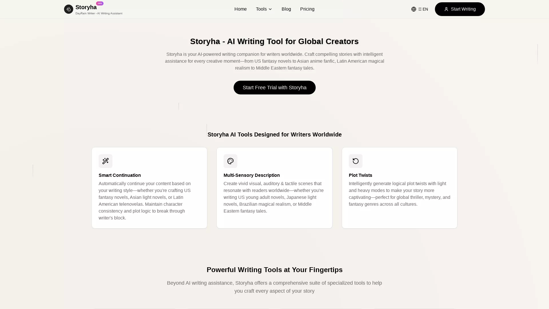 Storyha - AI Novel Writing Assistant Website Screenshot