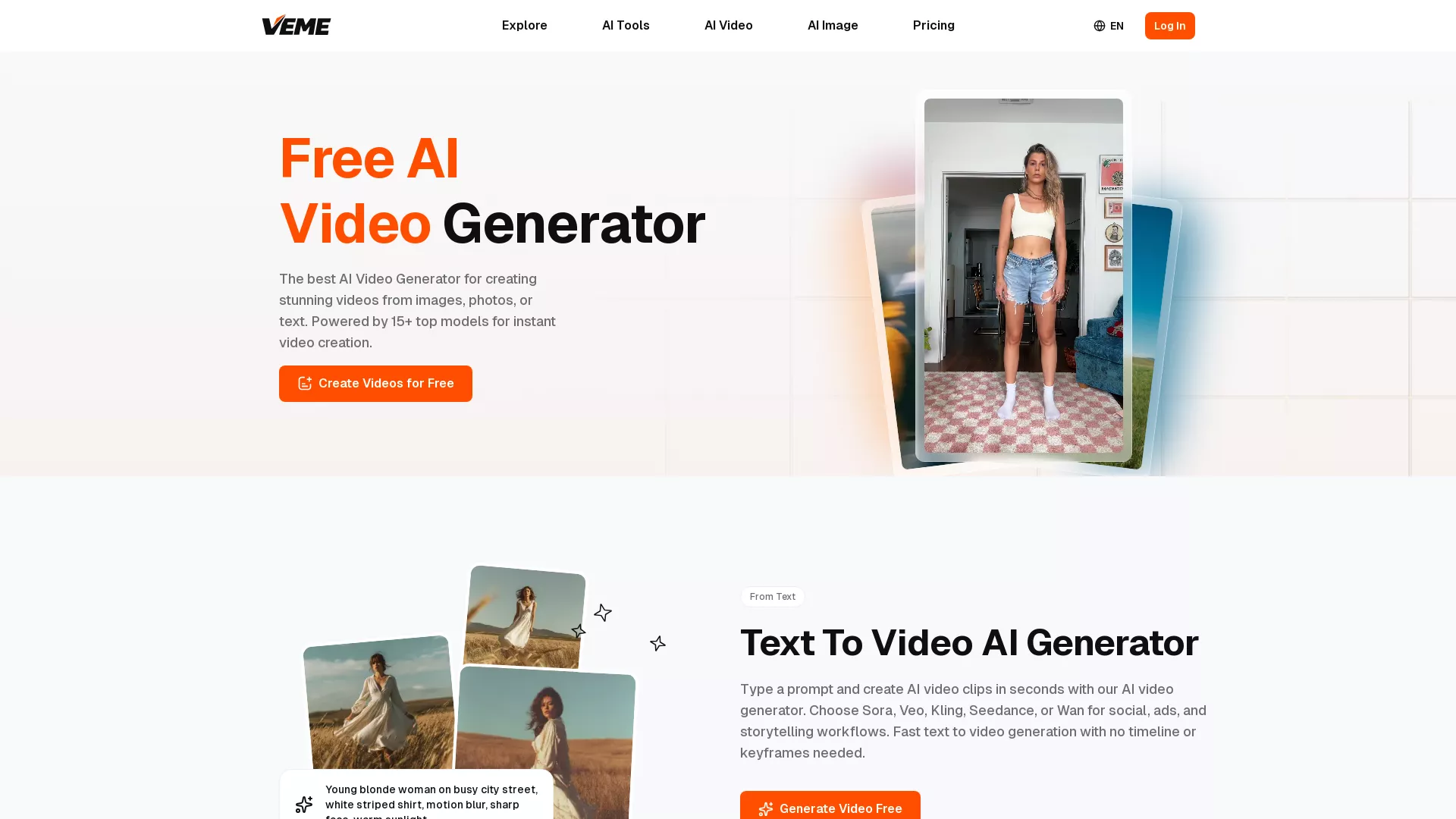 VEME - AI video generator tool Website Screenshot