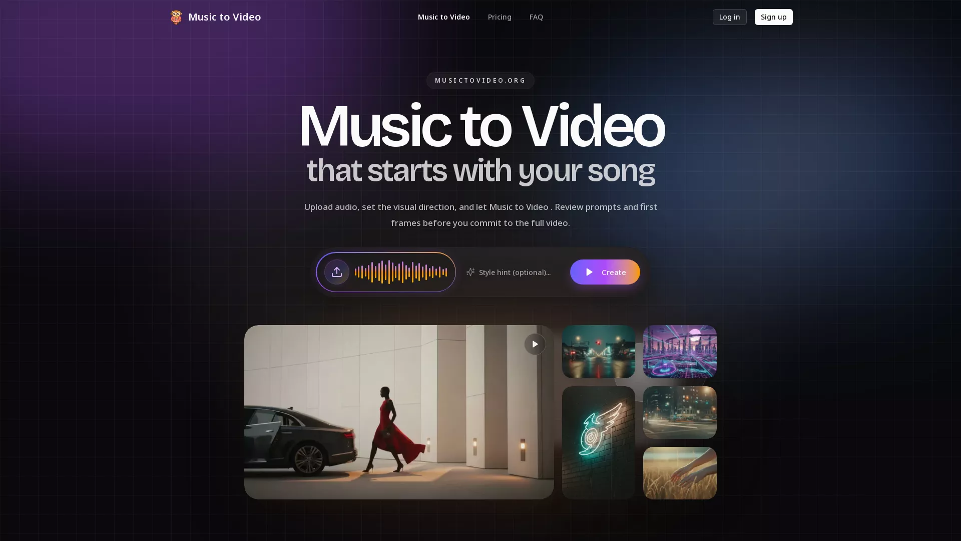 Music to Video AI - Music to Video Tool Website Screenshot