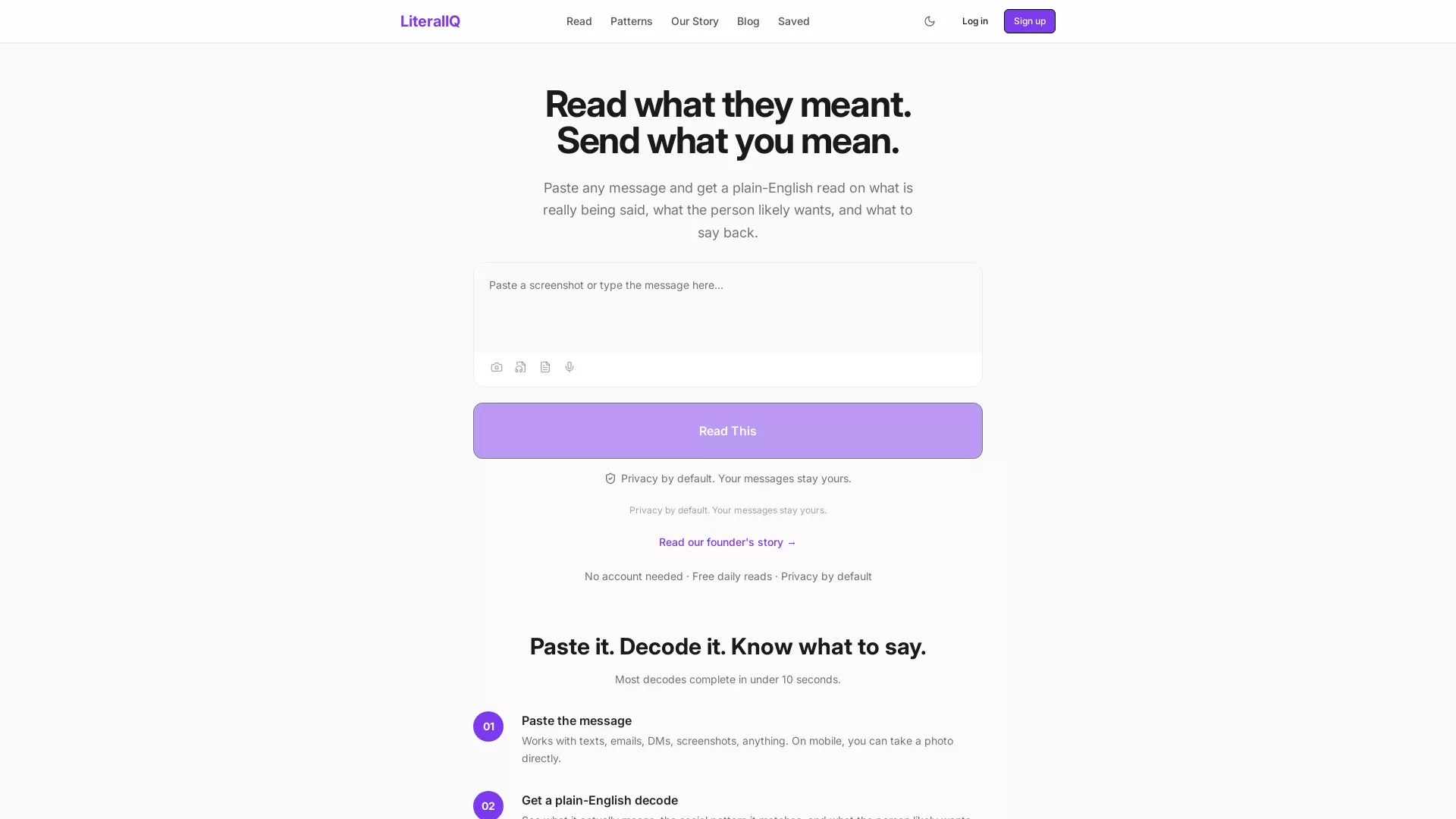 LiteralIQ  - AI Message Decoder Tool Website Screenshot