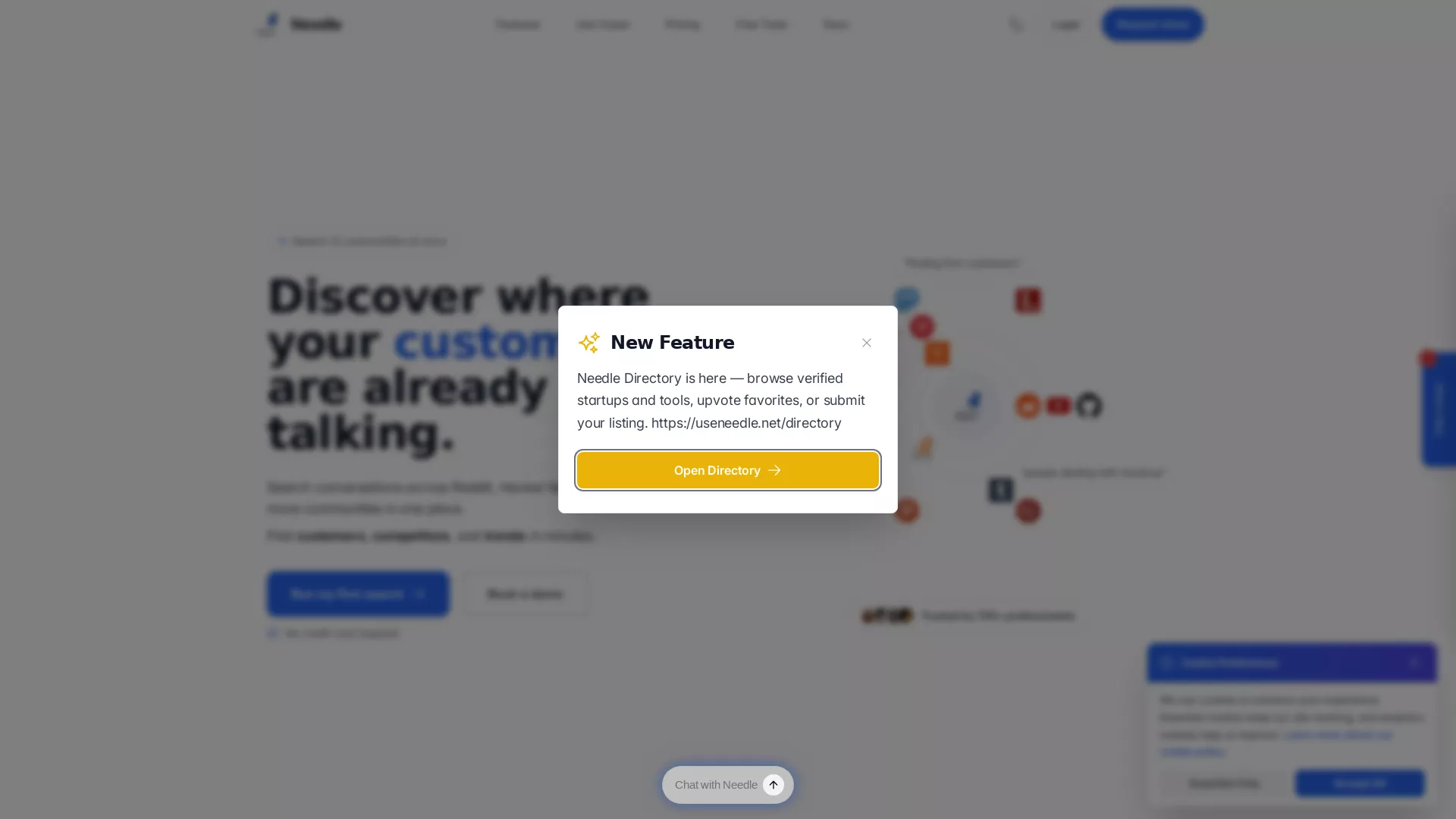 Needle - AI Market Research Tool Website Screenshot