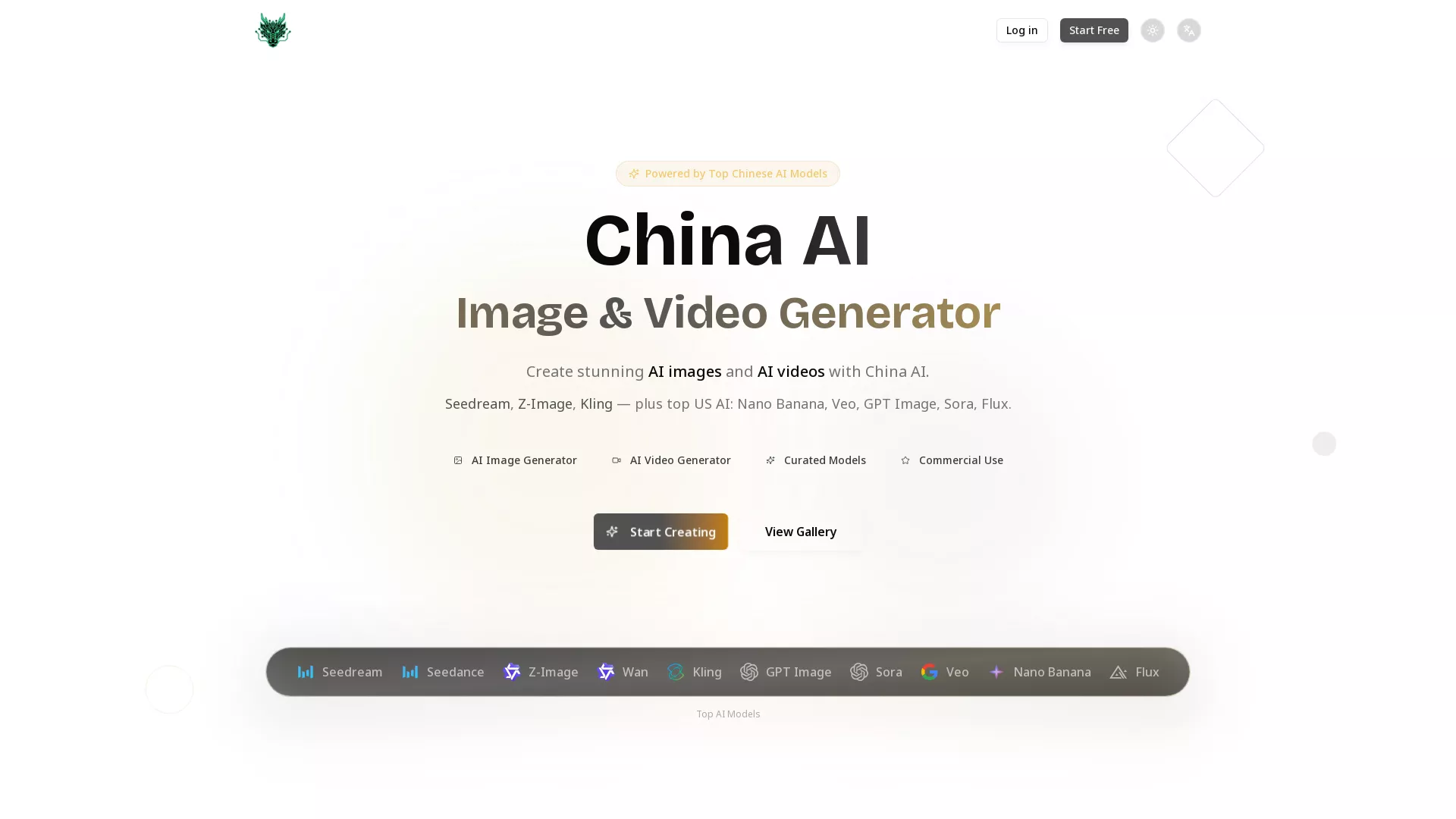 ChinaAI - AI Image Video Generator Website Screenshot