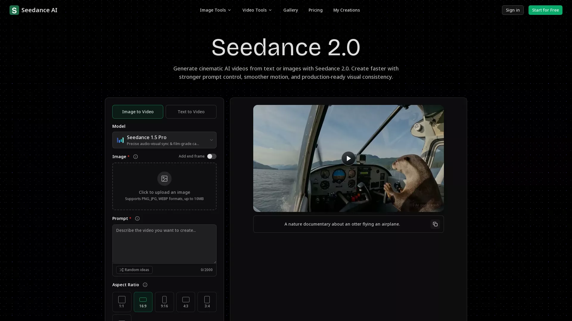 Seedance - AI Video Generator Website Screenshot
