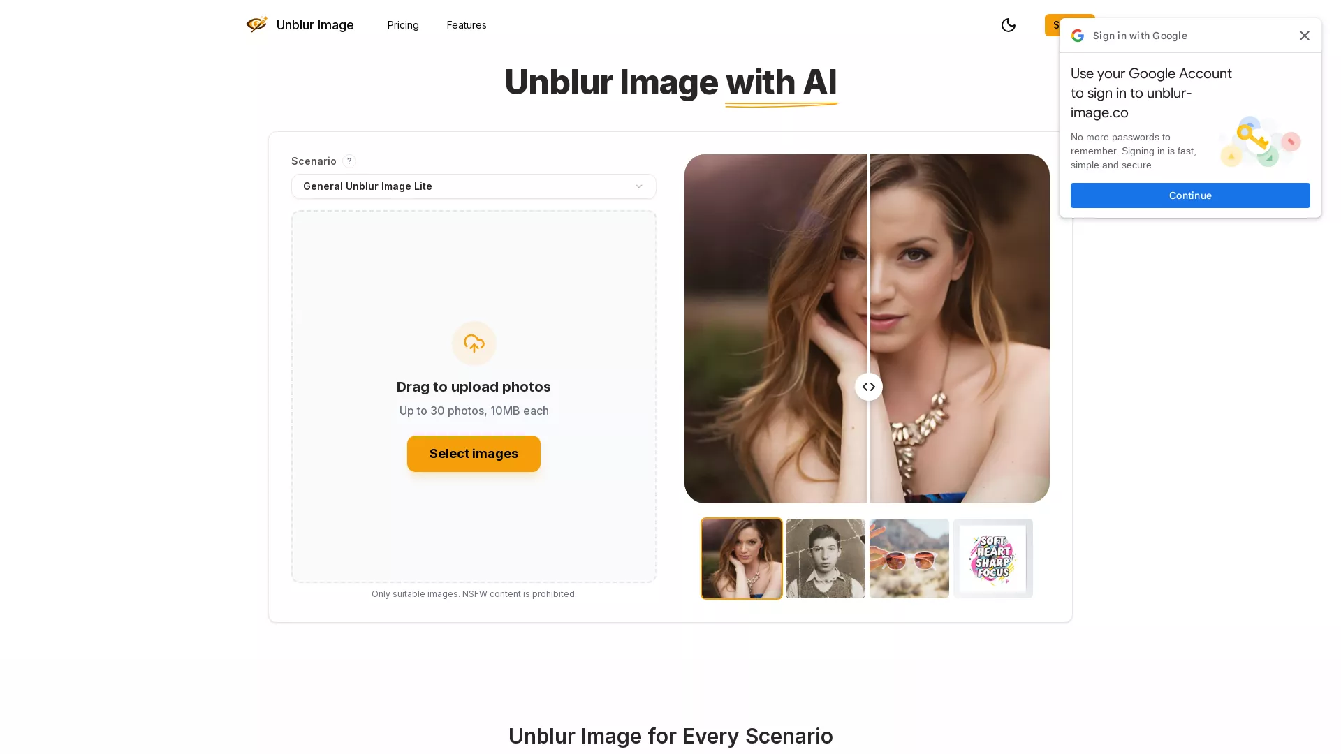UnblurImage - AI Image Enhancement Website Screenshot