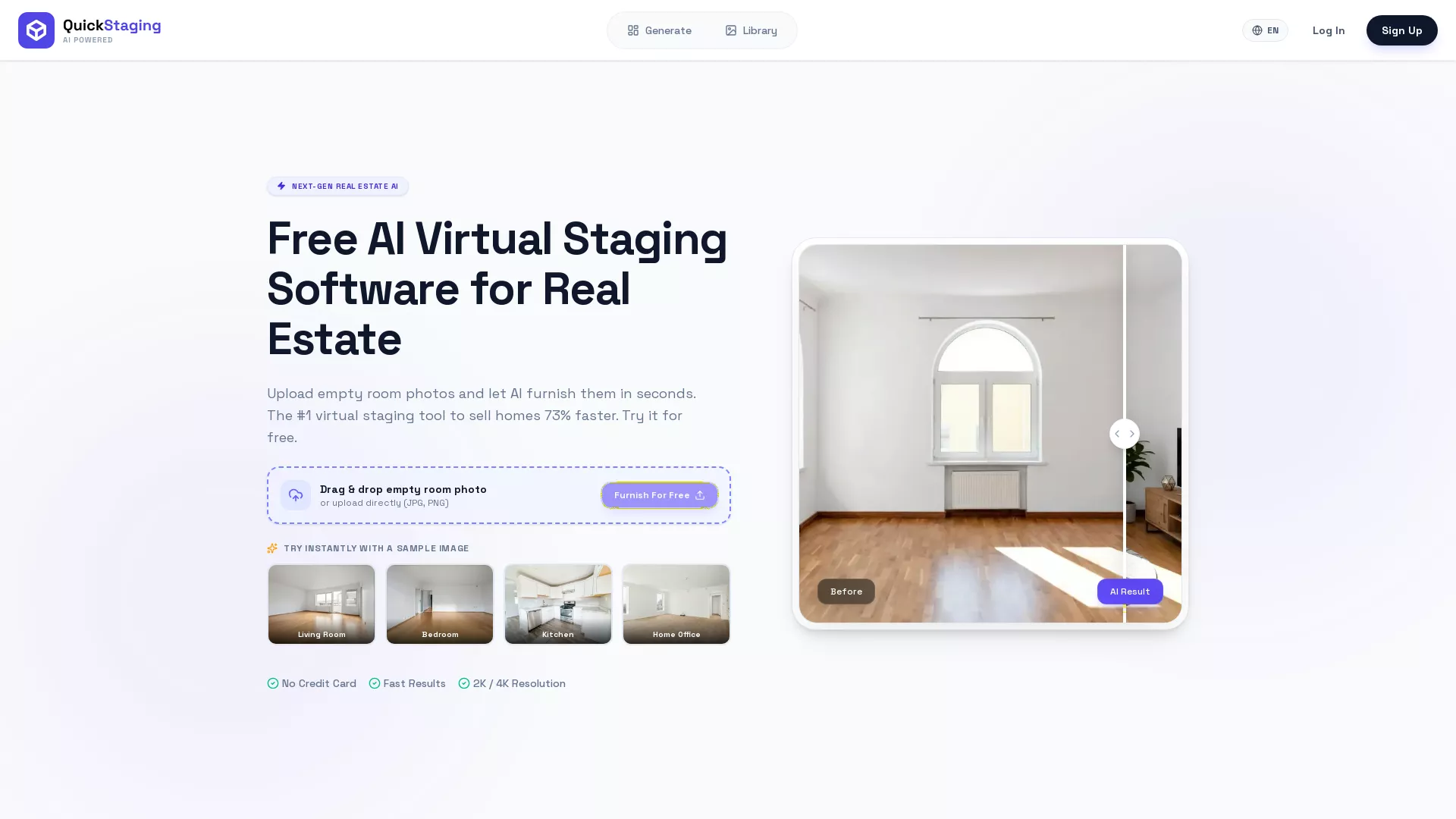 QuickStaging - AI Virtual Staging Website Screenshot