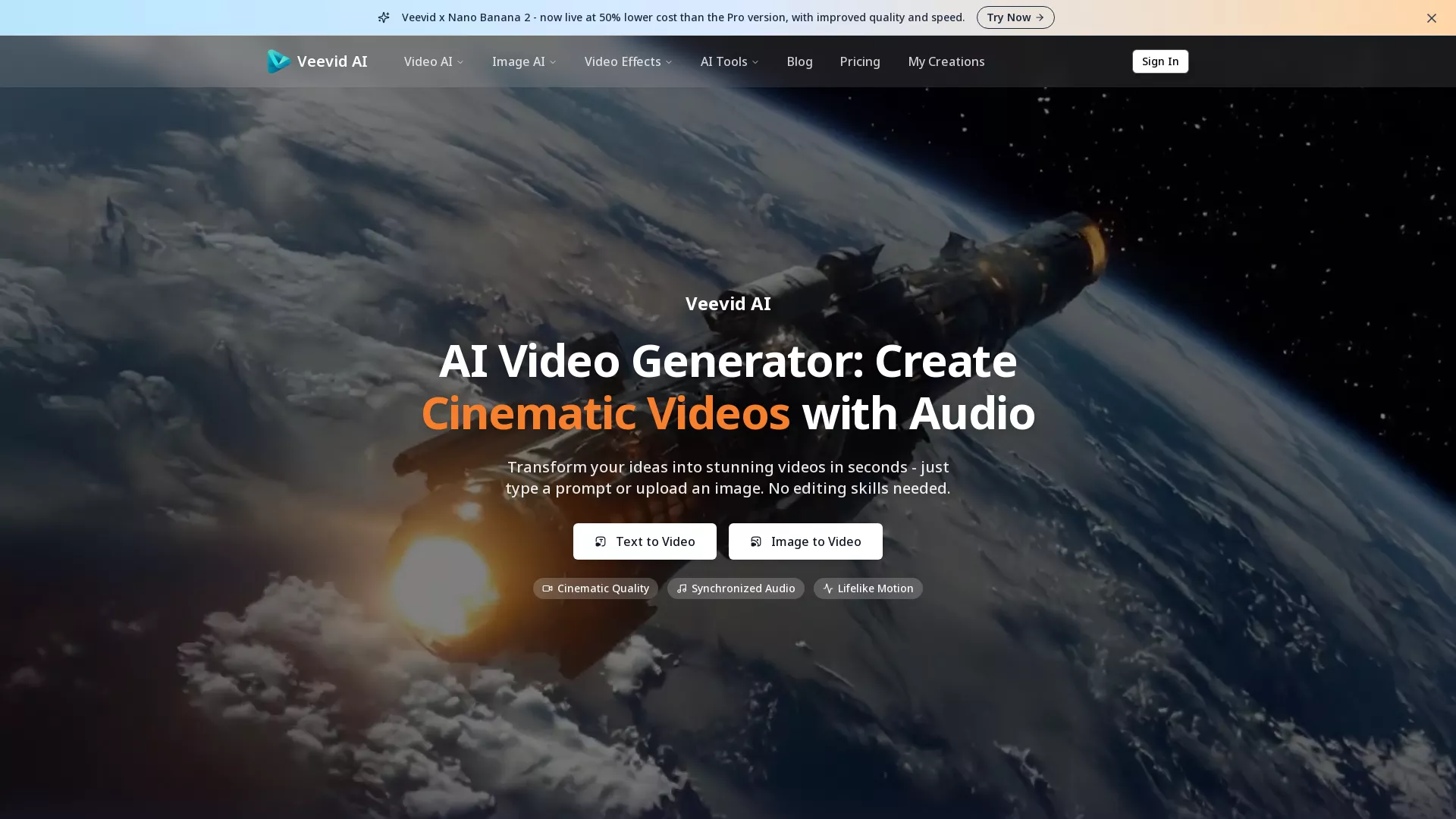 Veevid AI - AI Video Generation Tool Website Screenshot