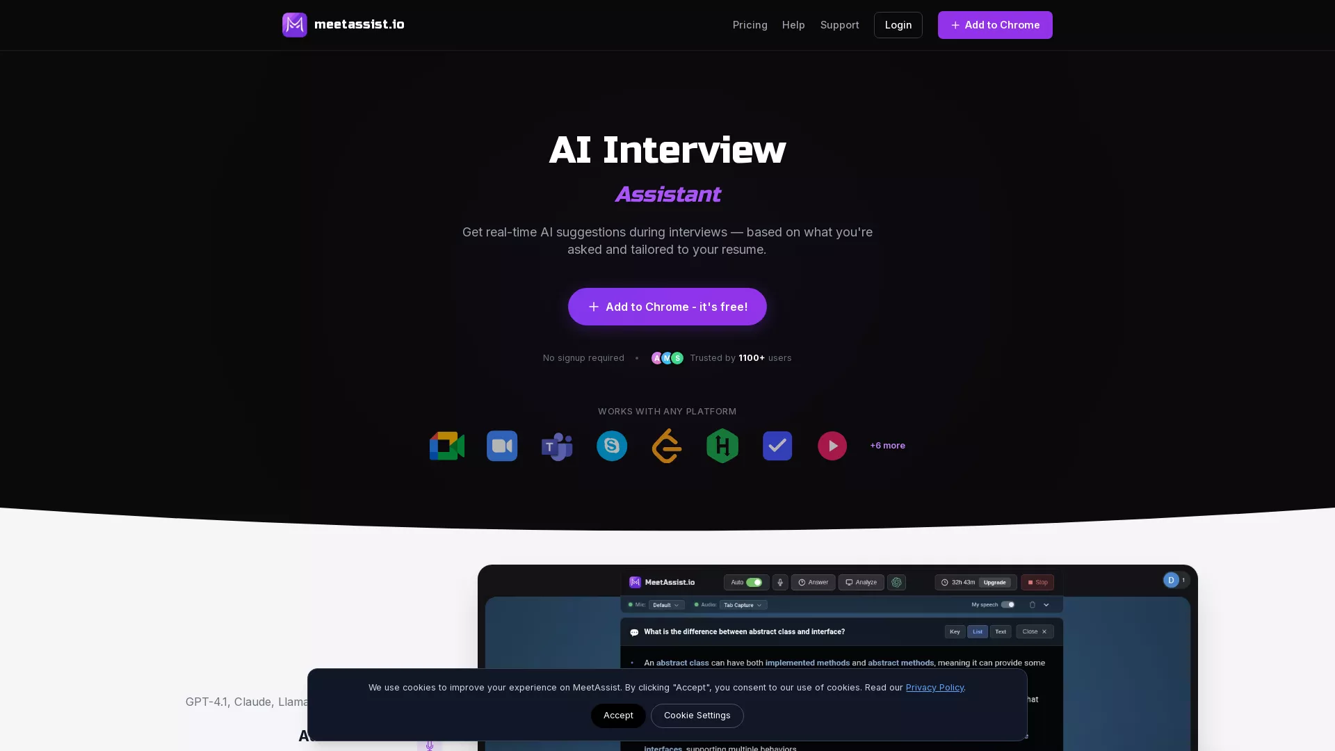 MeetAssist - AI Interview Assistant Tool Website Screenshot