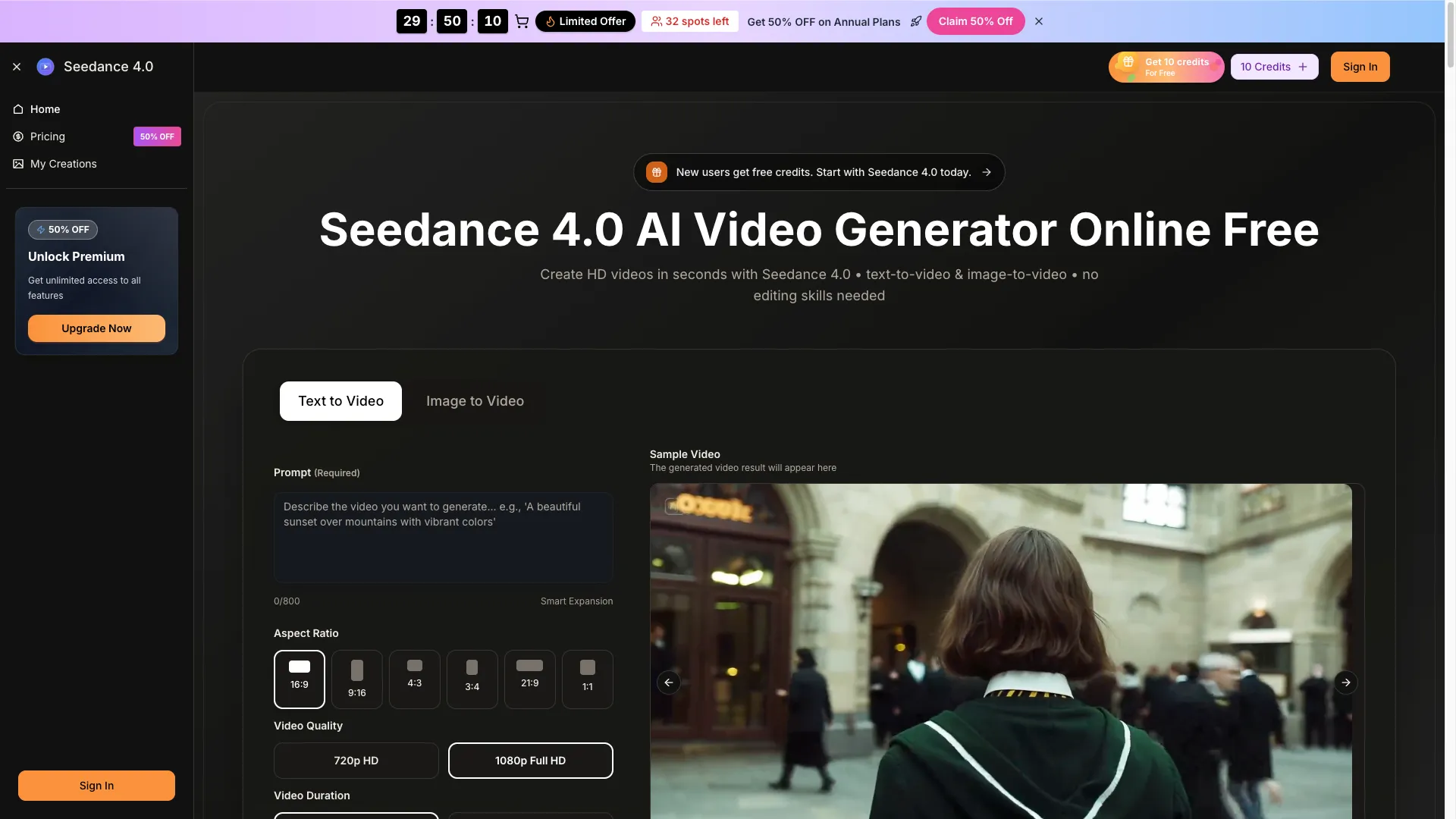 Seedance - AI Video Generator Website Screenshot