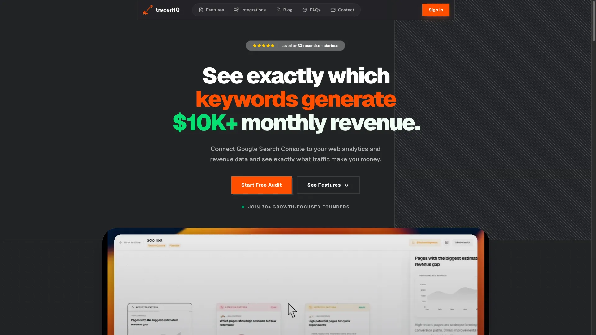 TracerHQ - Web Analytics Data Tool Website Screenshot