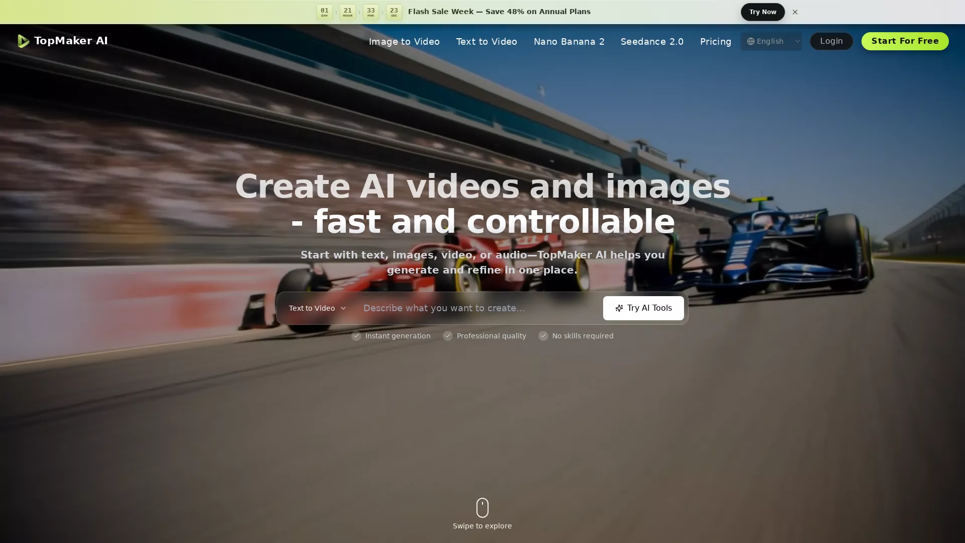 TopMaker AI - Free AI Video Generator Website Screenshot