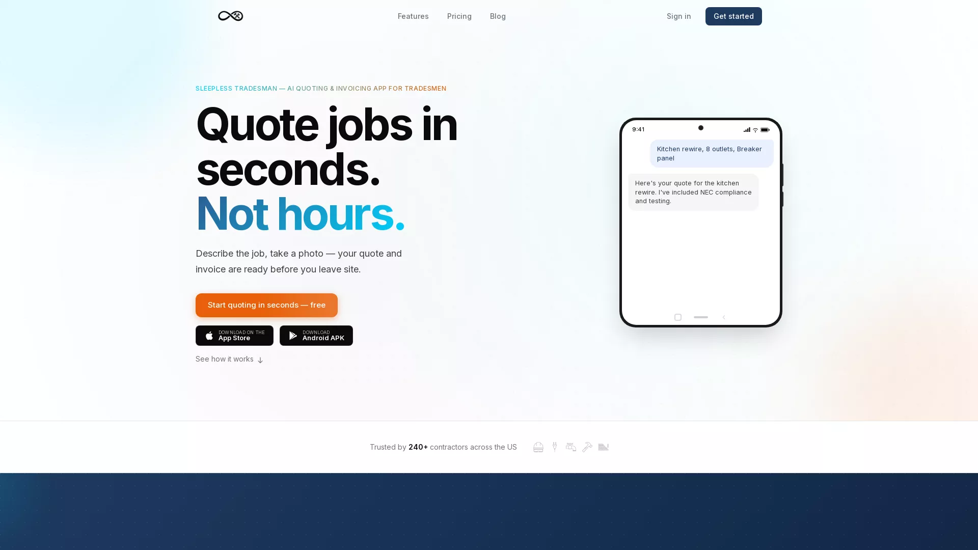 SleeplessTradesman - Trade Management AI Website Screenshot