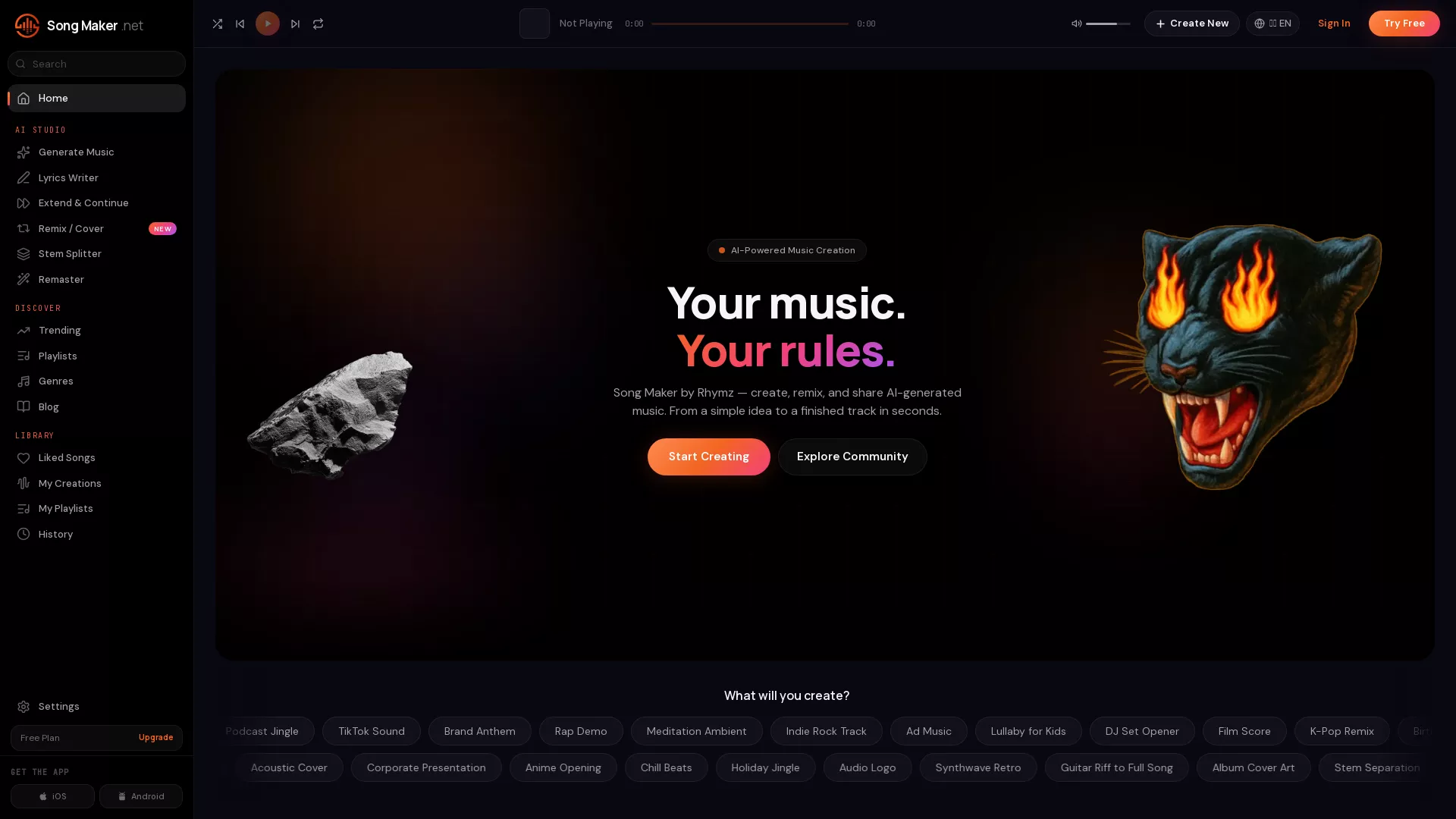 Music Maker - AI Song Maker Tool Website Screenshot