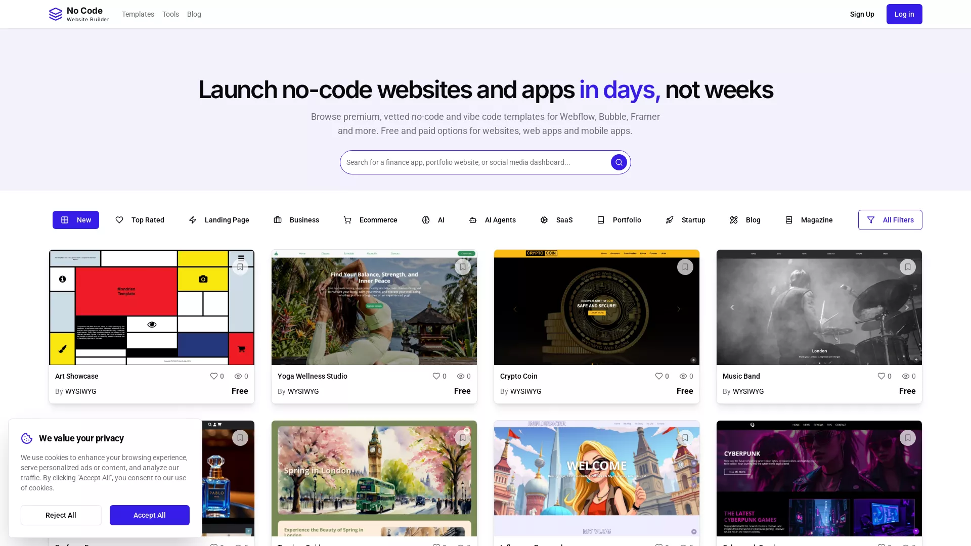 NoCodeWebsiteBuilder - AI Template Marketplace Website Screenshot