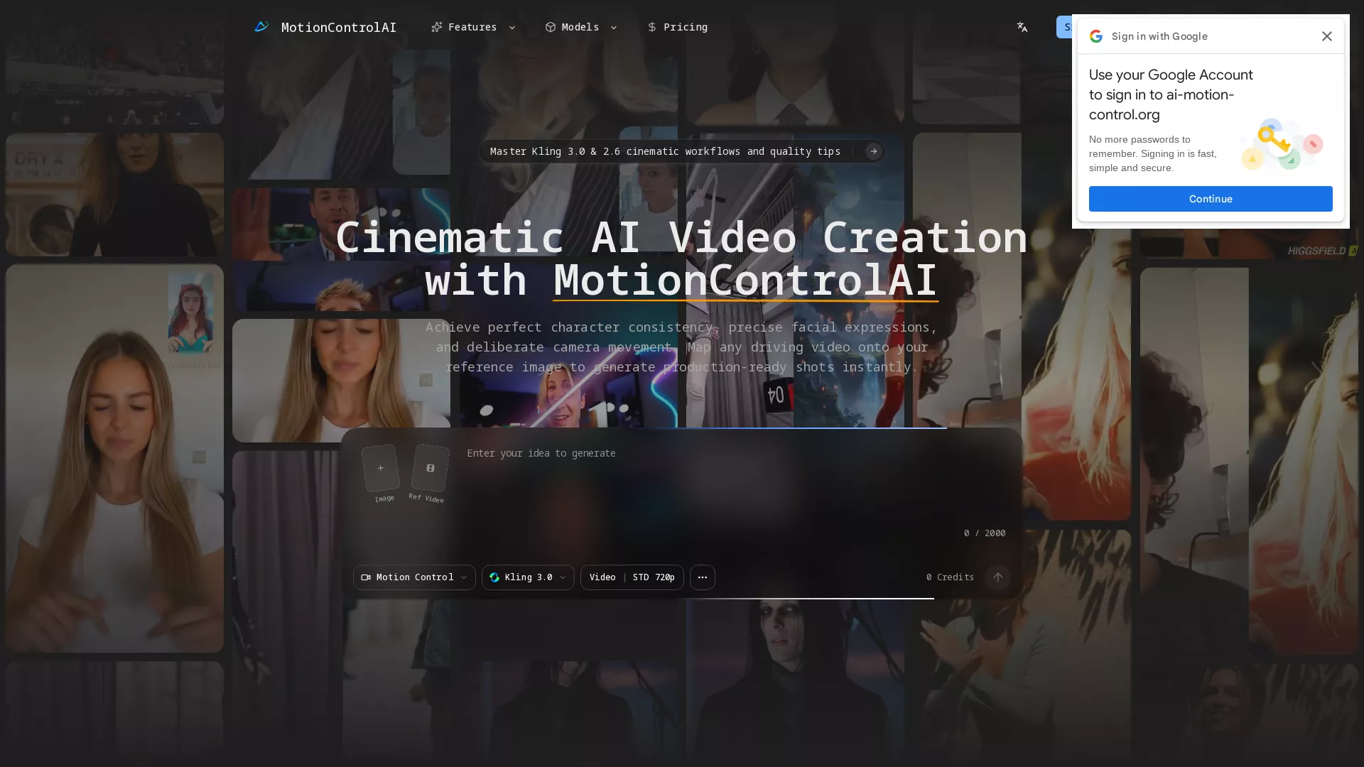 MotionControlAI - AI Video Motion Control Website Screenshot
