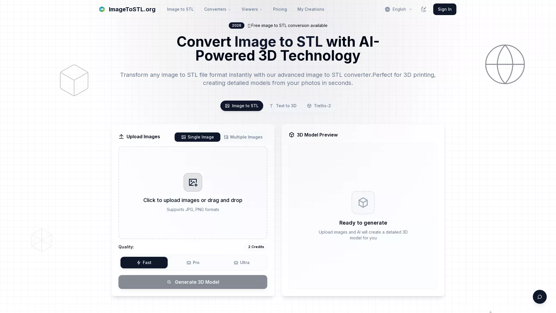 ImageToSTL - AI Image To STL Converter Website Screenshot