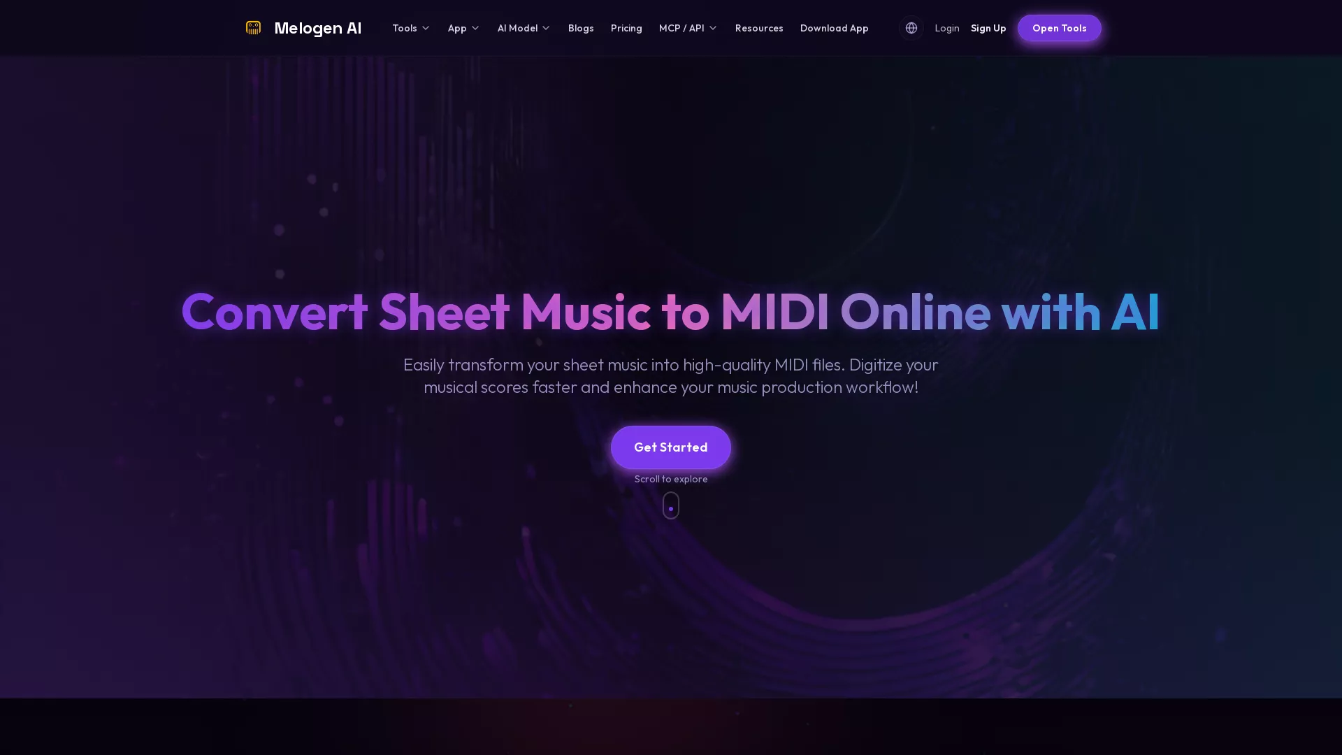 MelogenAI - AI SheetMusicToMIDIConverter Website Screenshot