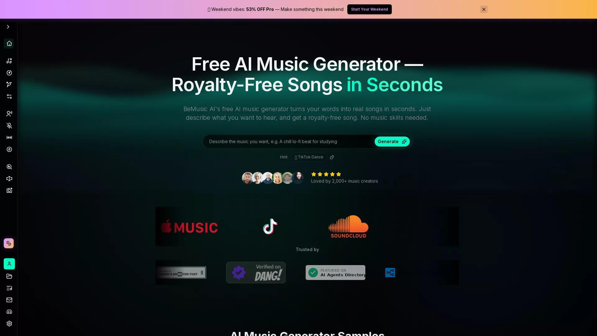 BeMusicAI - AI Music Generator Website Screenshot