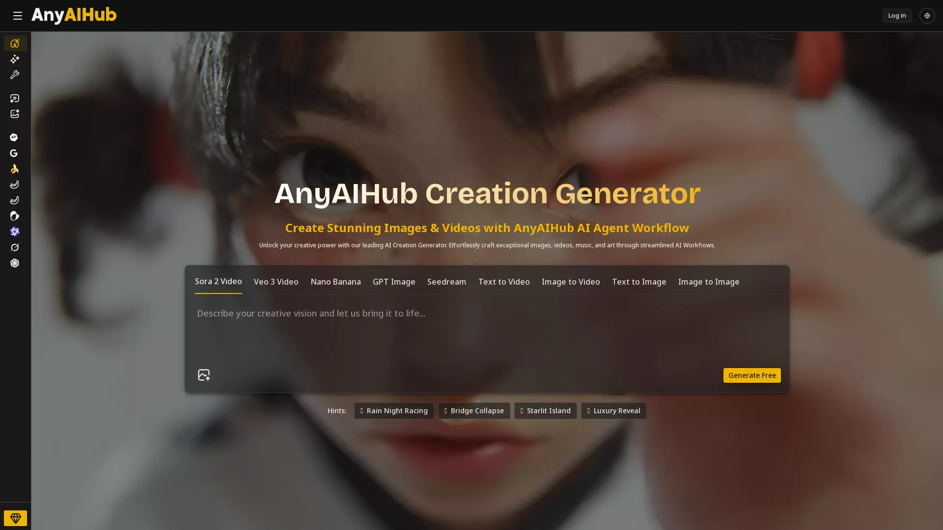 AnyAIHub - Ai Multimedia Creation Platform Website Screenshot