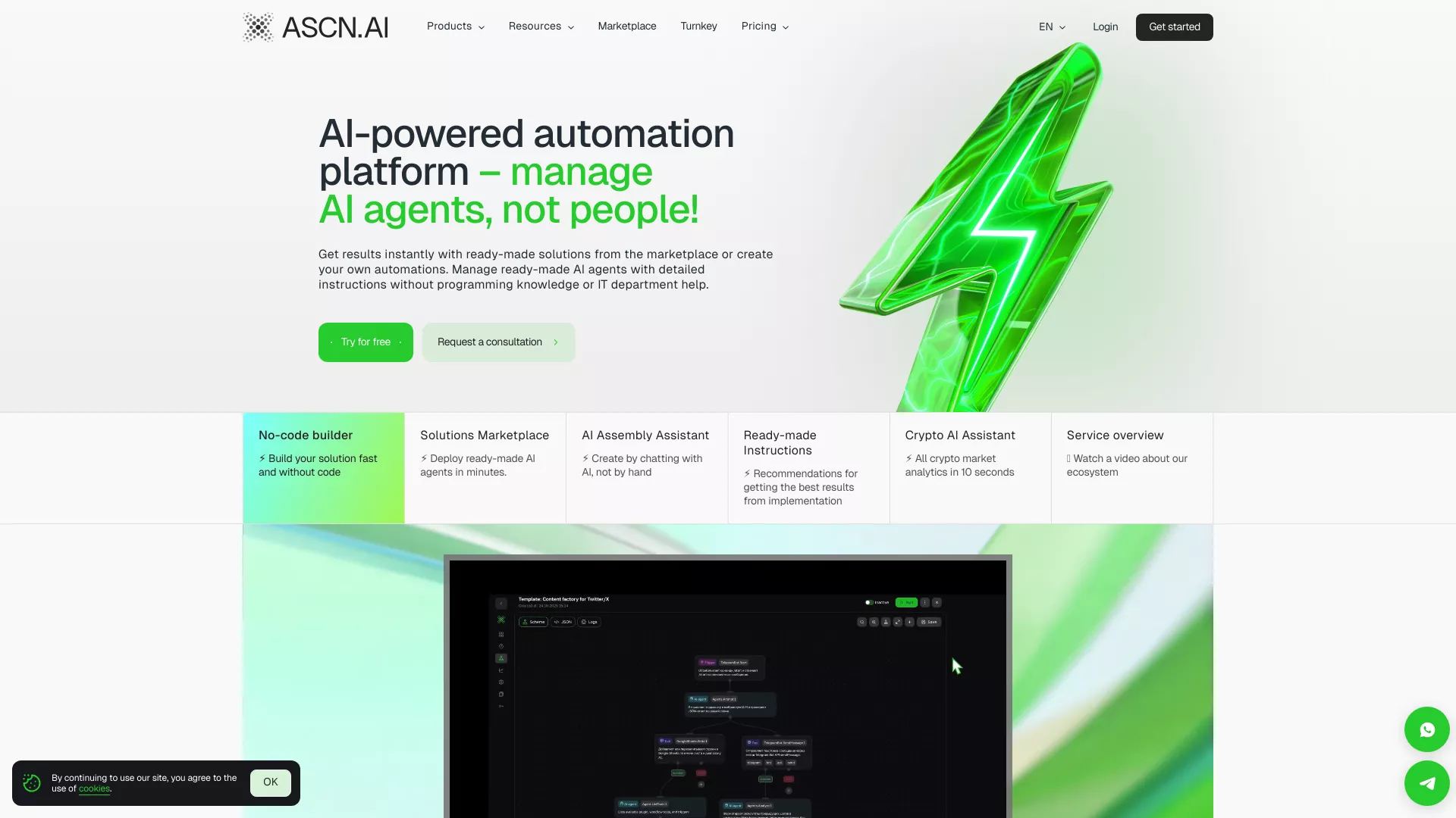 ASCN.AI - - No-code AI Builder.  - 50 ready-made templates - Turnkey automation - Two-tier referral program. - White-label for $10,000 Website Screenshot