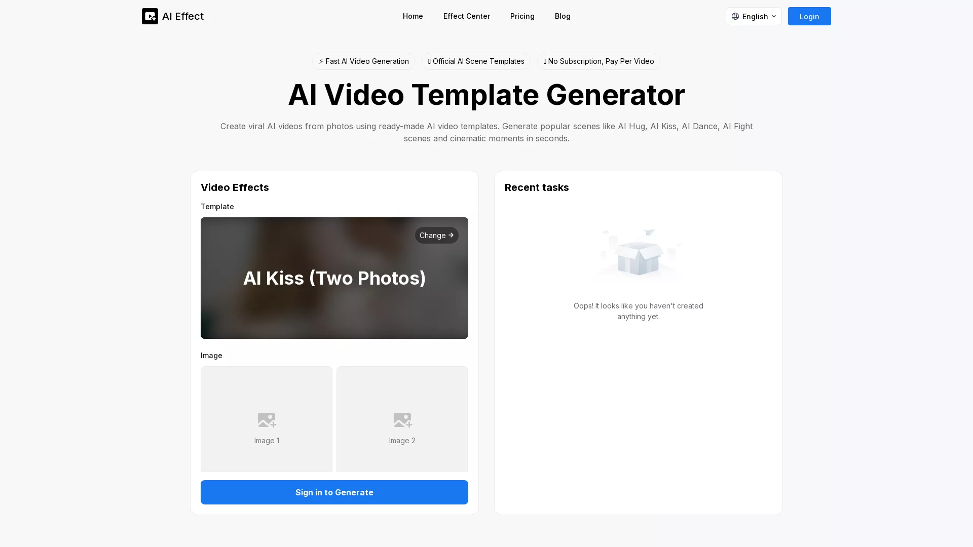 AIEffect - AI Photo to Video Generator Website Screenshot