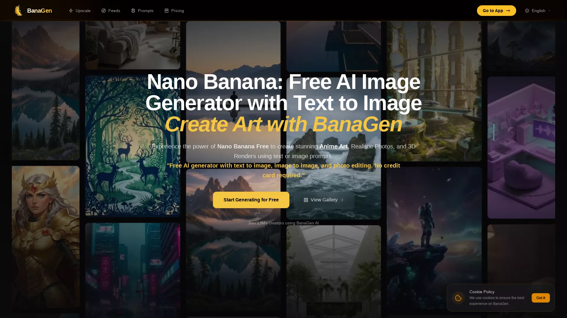 BanaGen - AI Image Generation Tool Website Screenshot