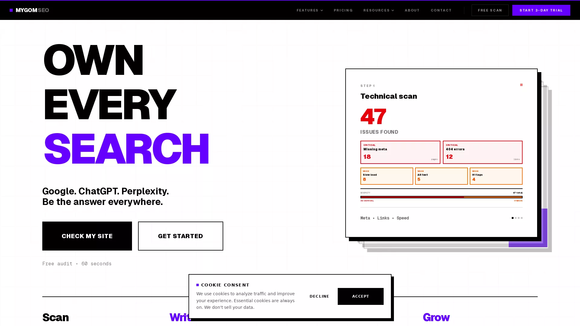 MygomSEO - AI SEO Marketing Agent Website Screenshot