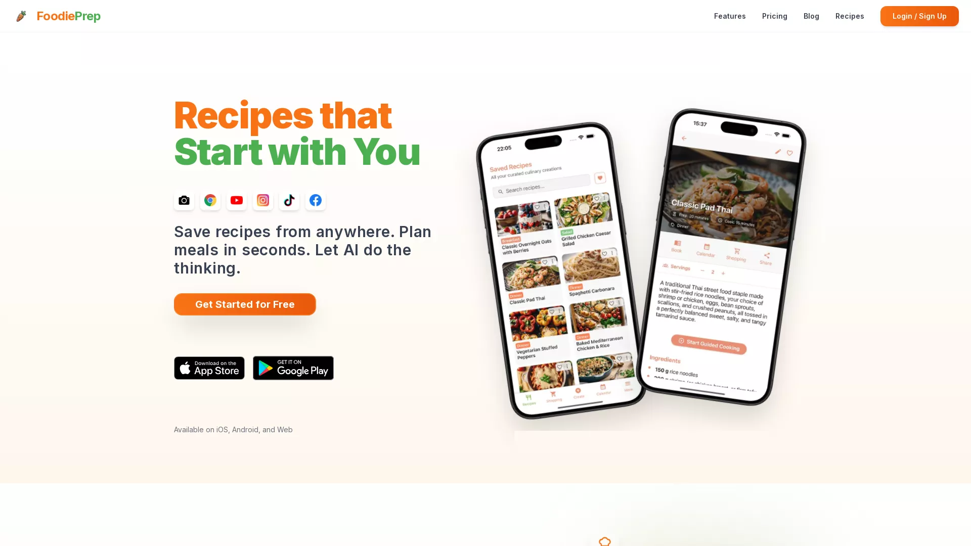 FoodiePrep AI Meal Planner - AI Meal Planner and Recipe Tool Website Screenshot