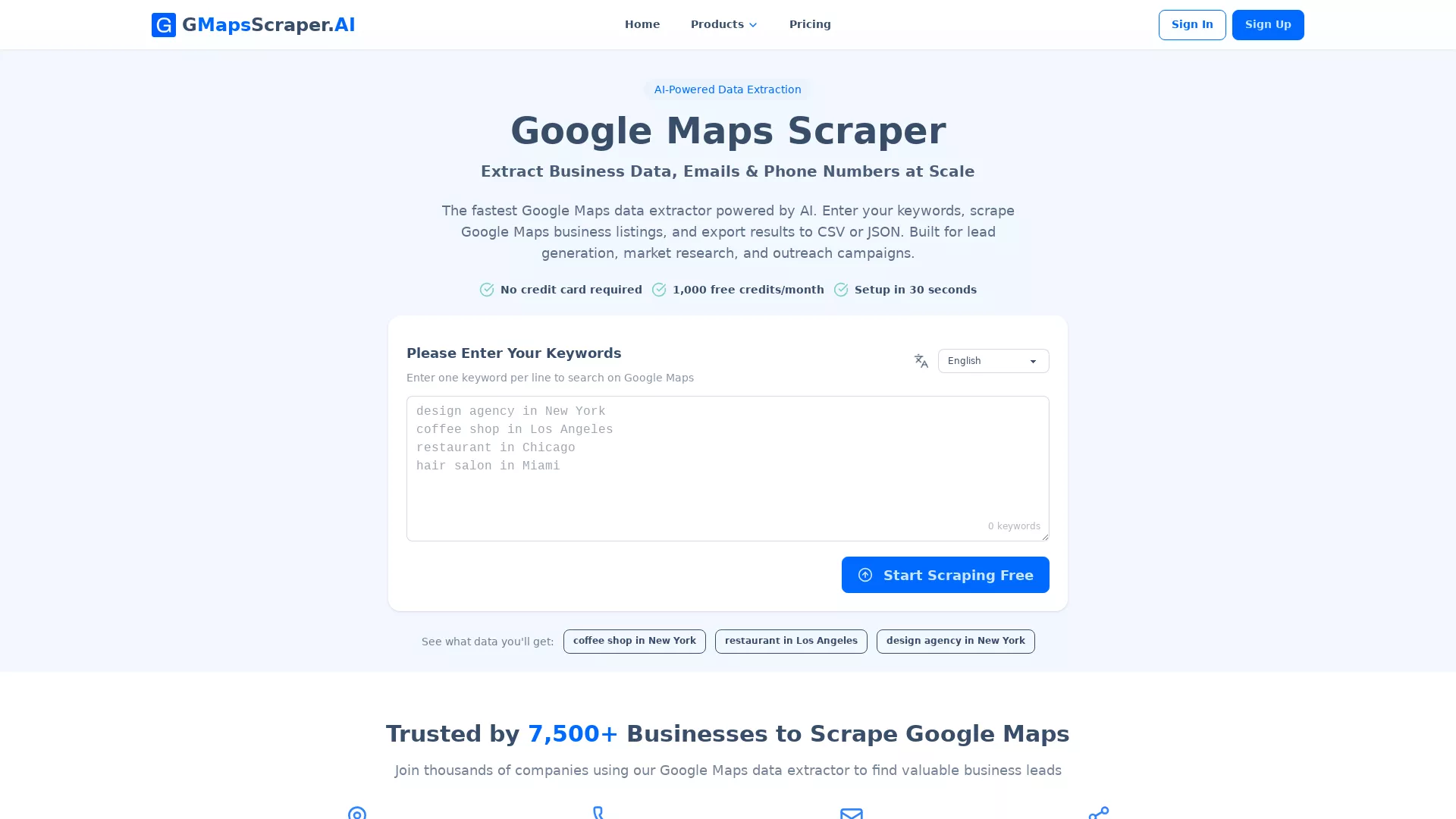 GMapsScraper.AI - Business Data Scraper Website Screenshot