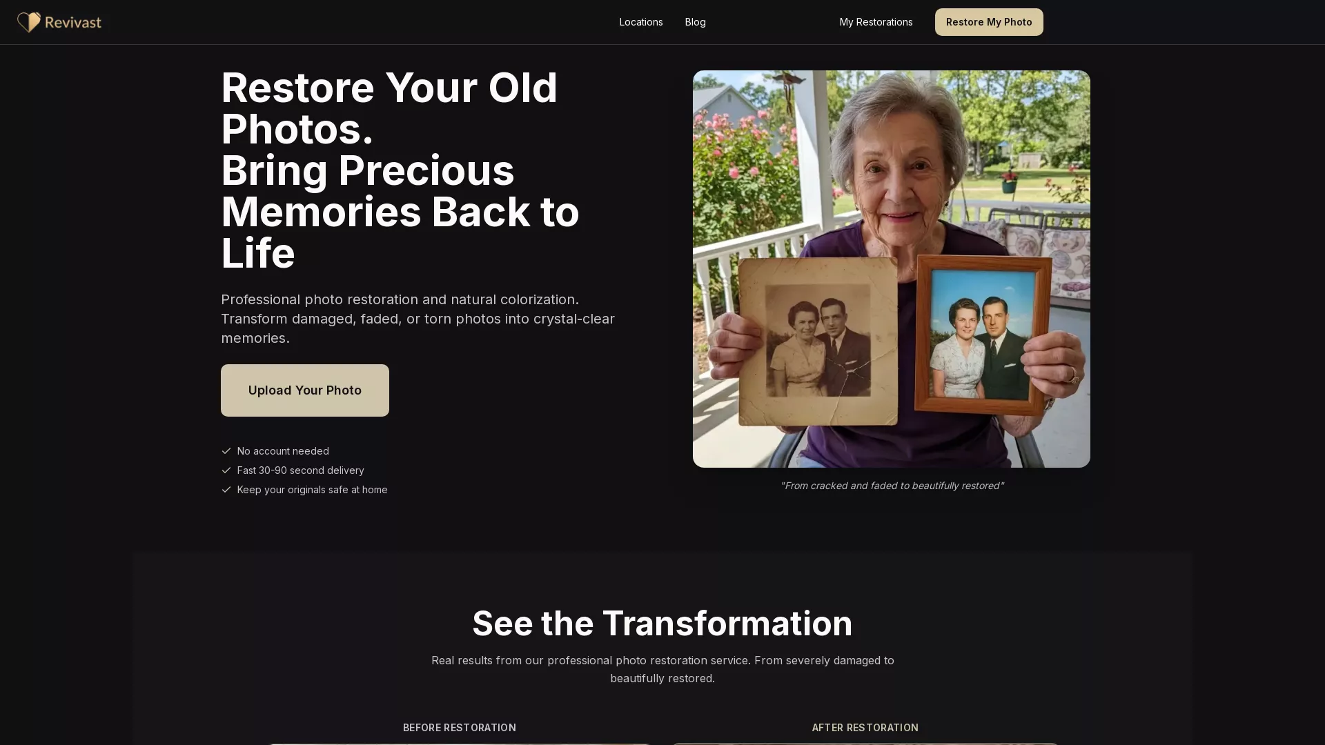 Revivast - AIPhotoRestoration Website Screenshot