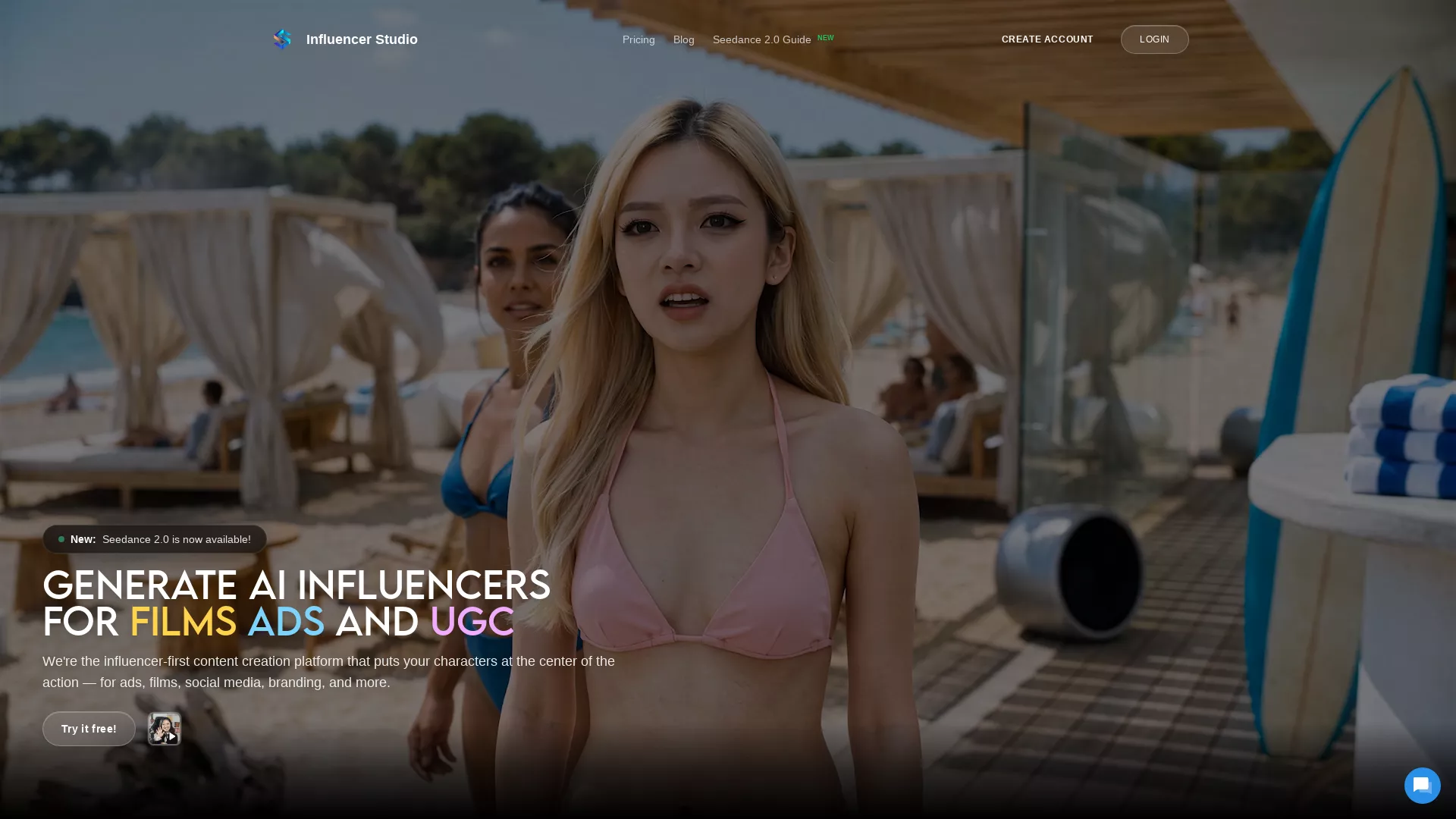 InfluencerStudio - AI Influencer Content Generation Website Screenshot