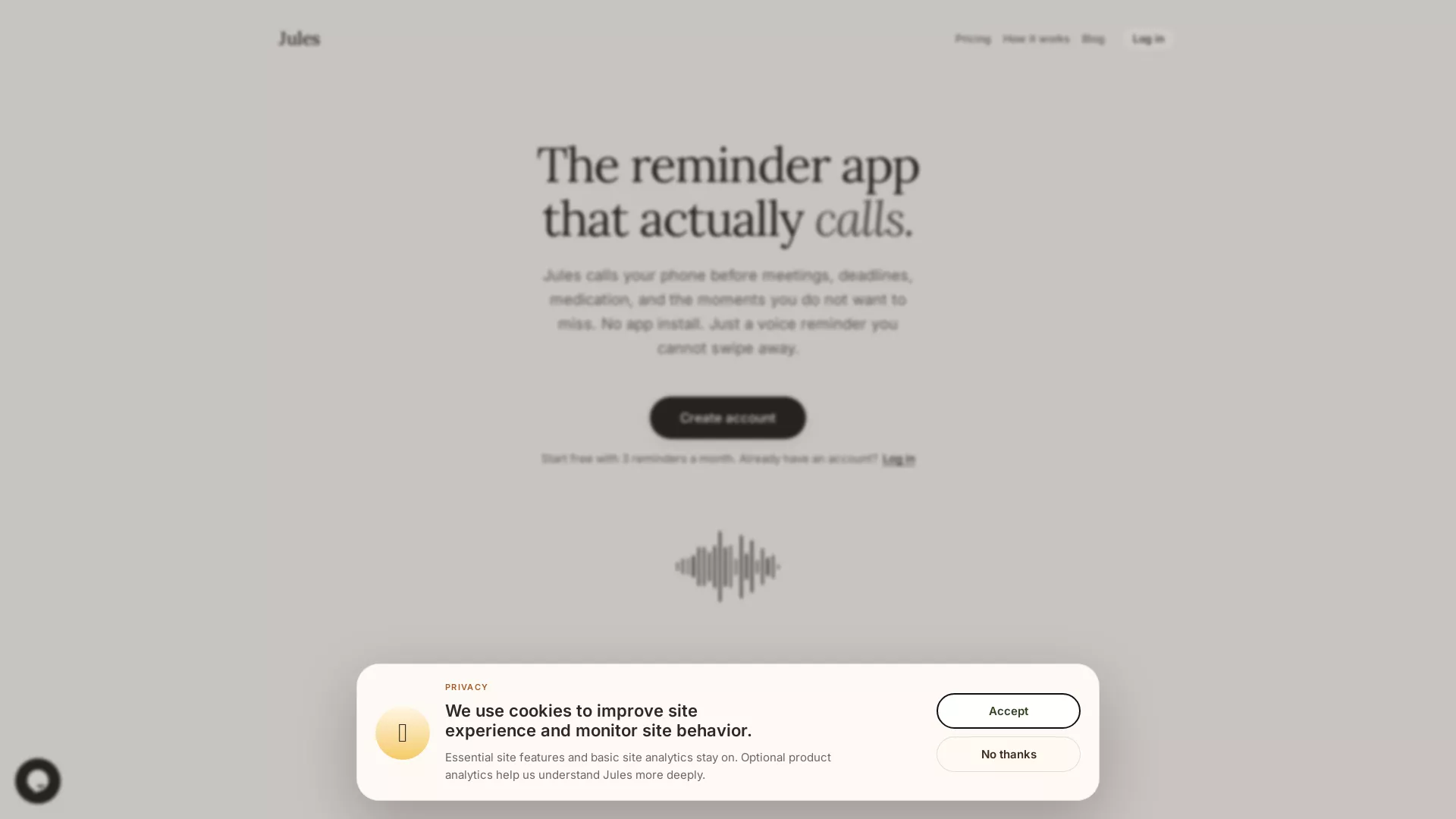 Jules - AI Voice Reminder Tool Website Screenshot