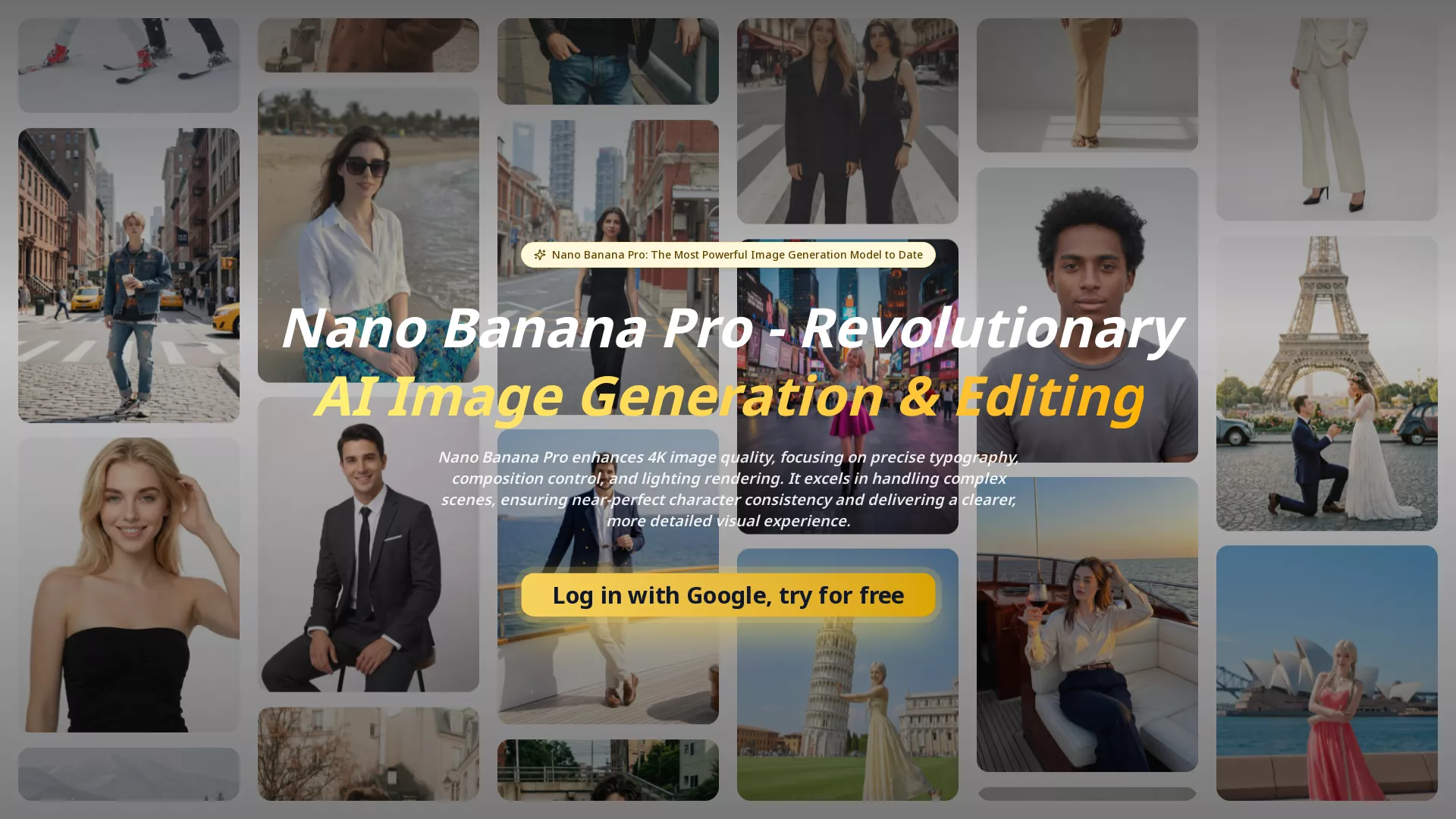 Nano Banana Pro - AI Image Generation & Editing Website Screenshot